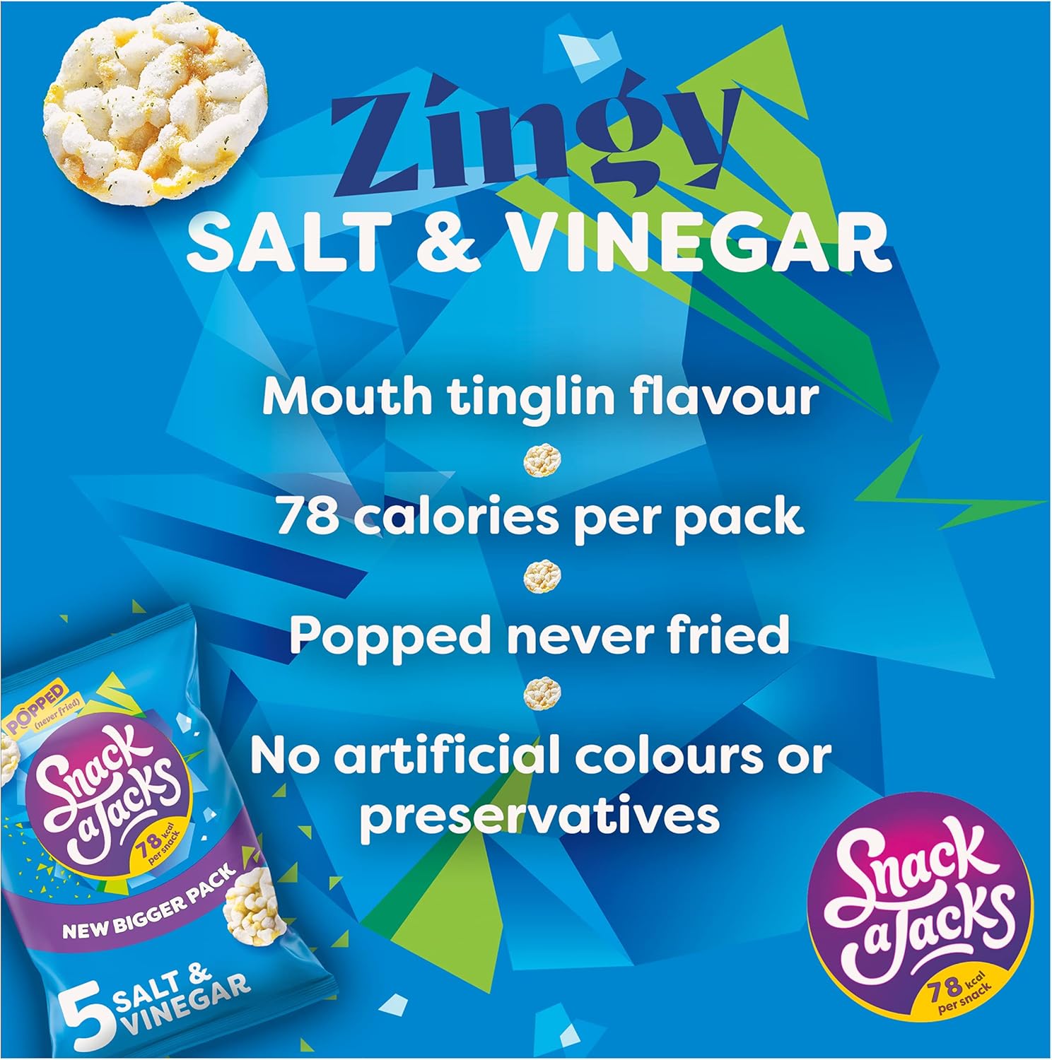 Snack a Jacks Salt & Vinegar 5 x 19g Rice & Corn Cakes 6