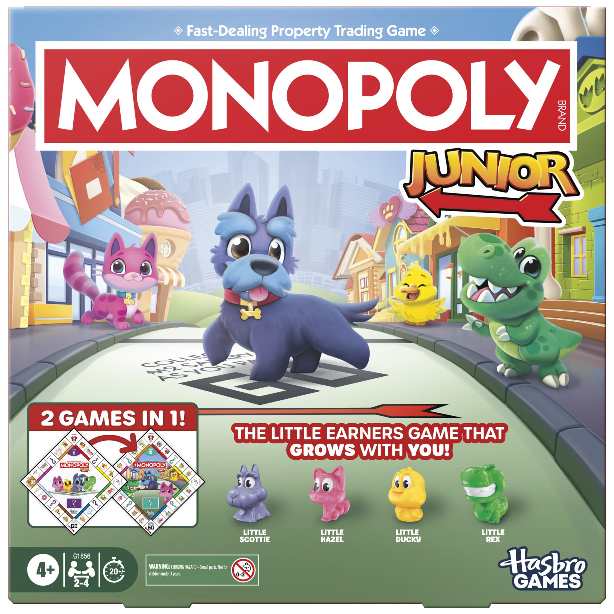 Monopoly Junior Board Game - 2-in-1 Grow-with-Me Play for Ages 4+ | 2-4 Players