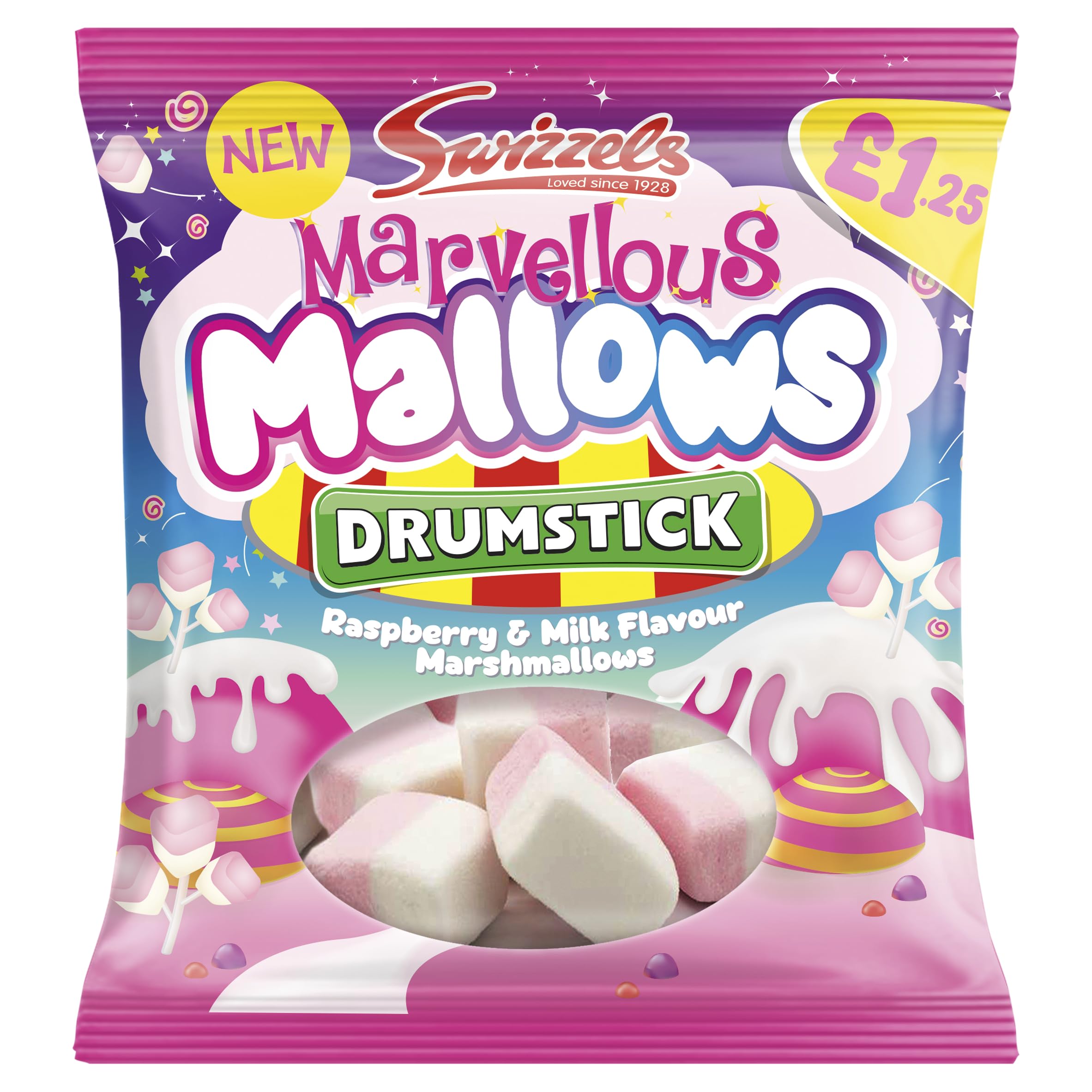 Swizzels Marvellous Mallows - Raspberry & Milk Flavour Marshmallows | 100g Bag