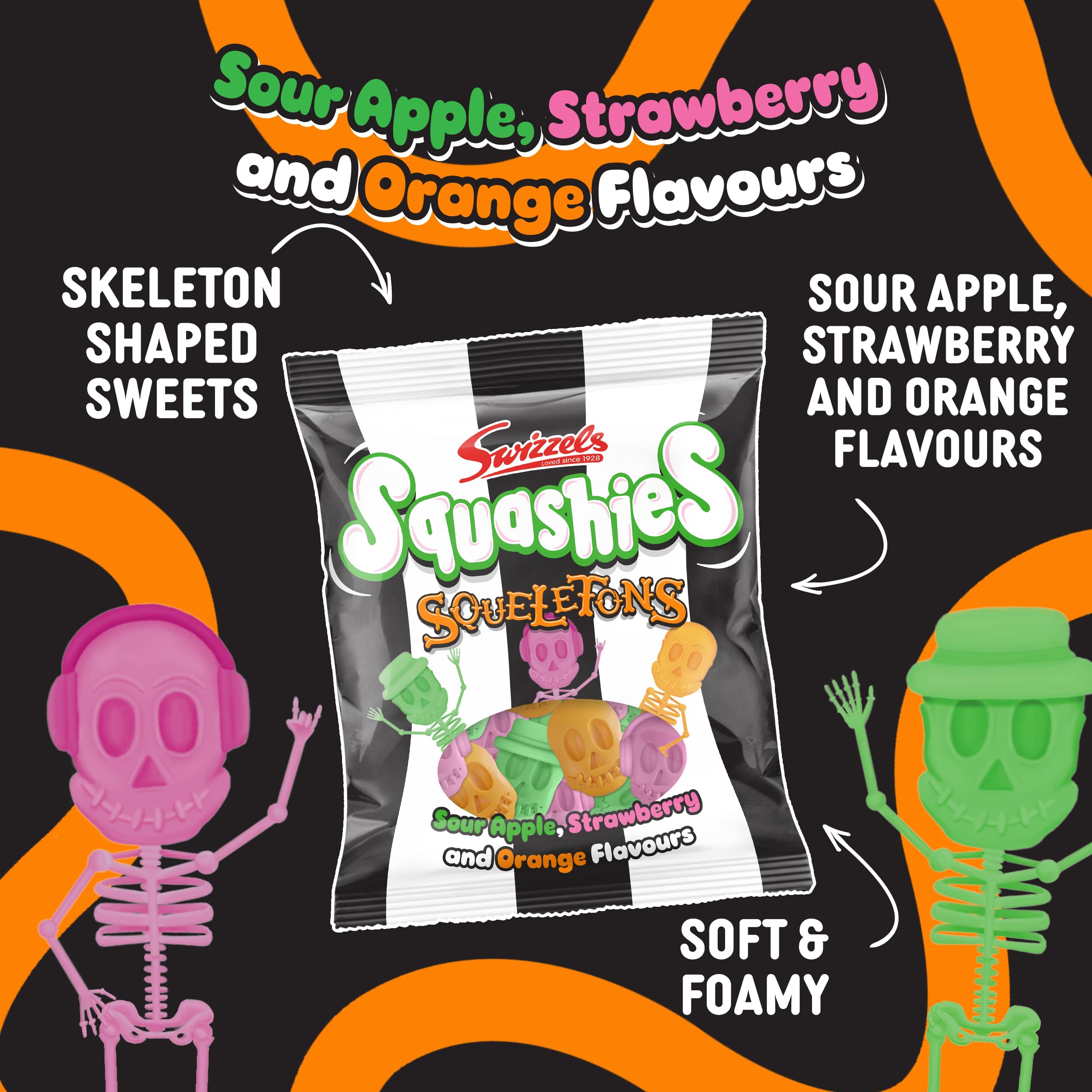 Swizzels Squashies Squeletons 120 g – Halloween-Kaubonbons, Süßigkeiten für „Süßes oder Saures“ 3