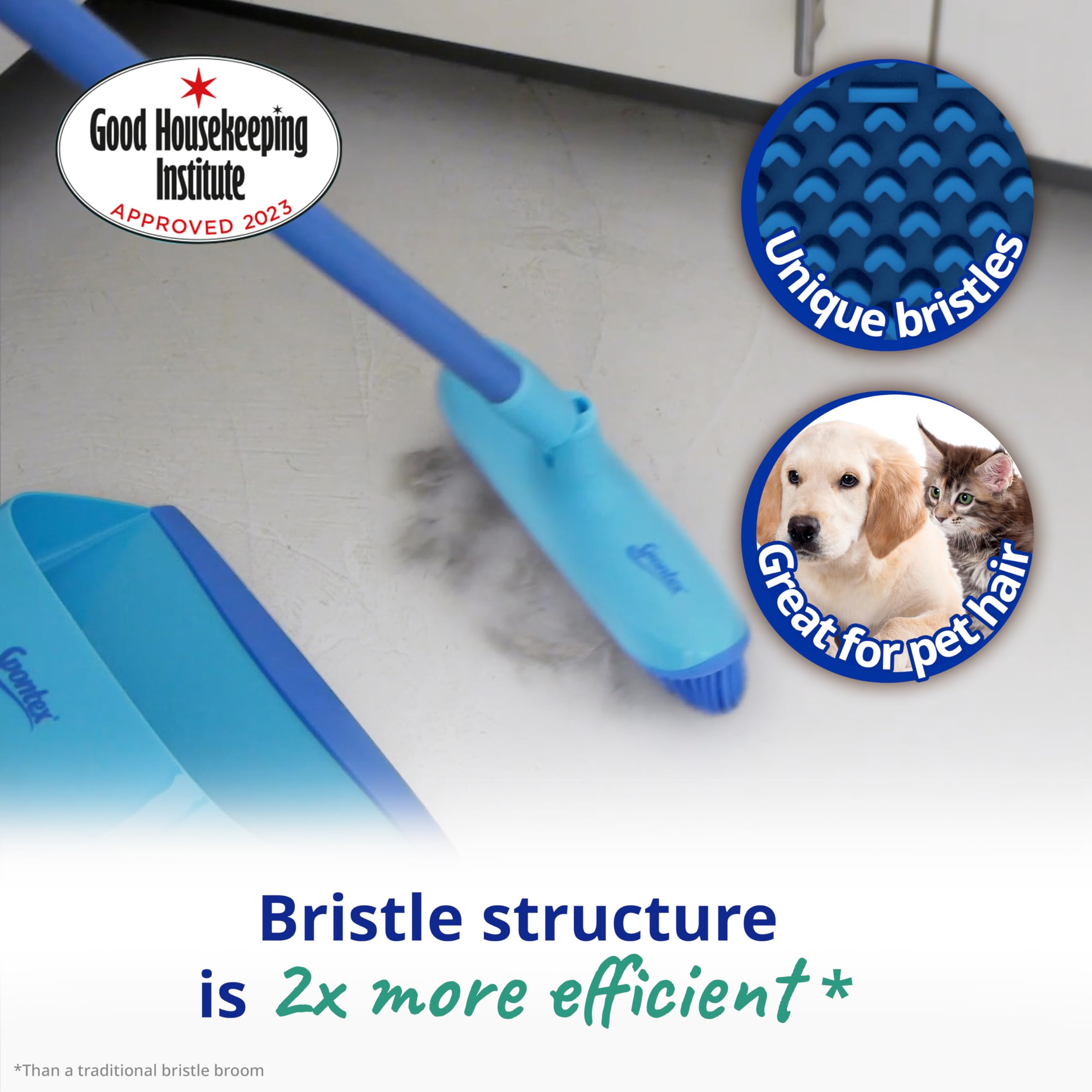 Spontex Catch & Clean Rubber Broom and Dustpan Set - 2X More Efficient | Adjustable Head 2