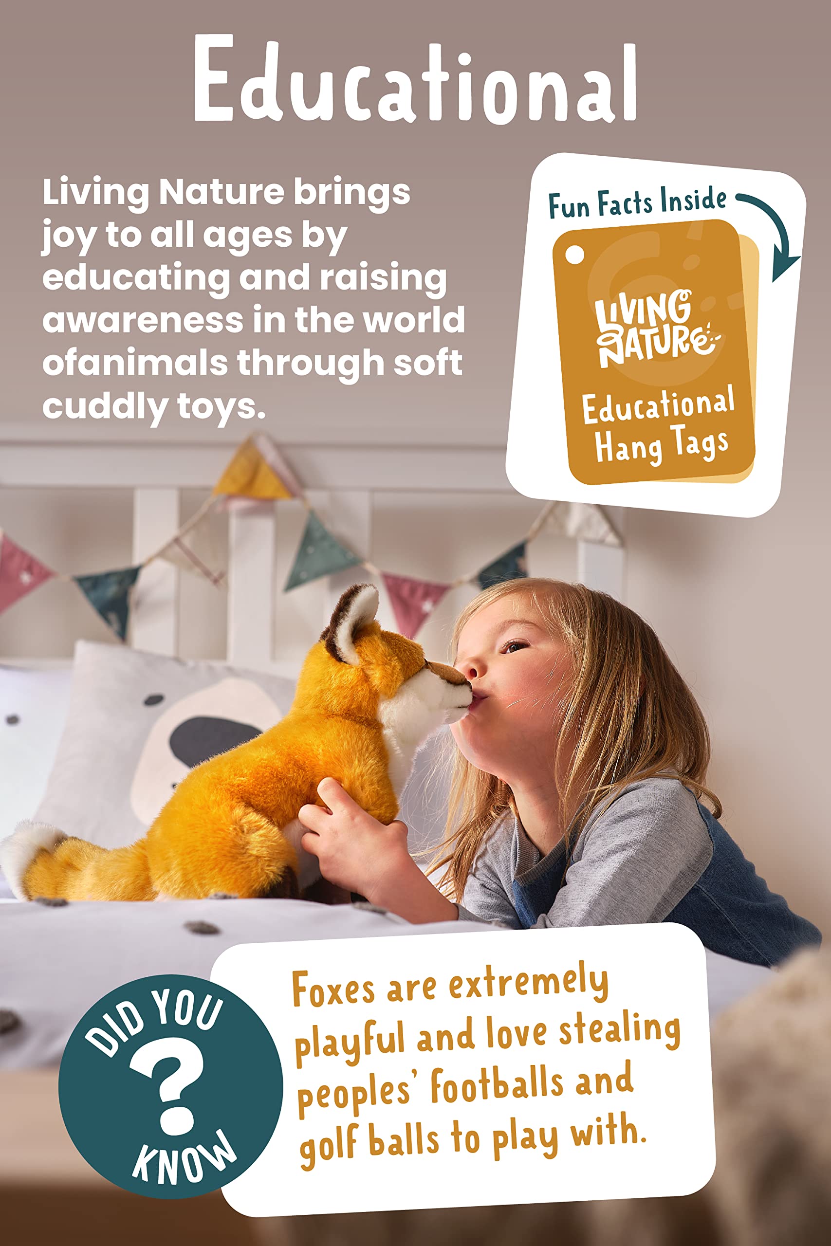 Living Nature Large Duck Plush Toy - Realistic Soft Cuddly Duck with Educational Fact Tag, 35cm 6