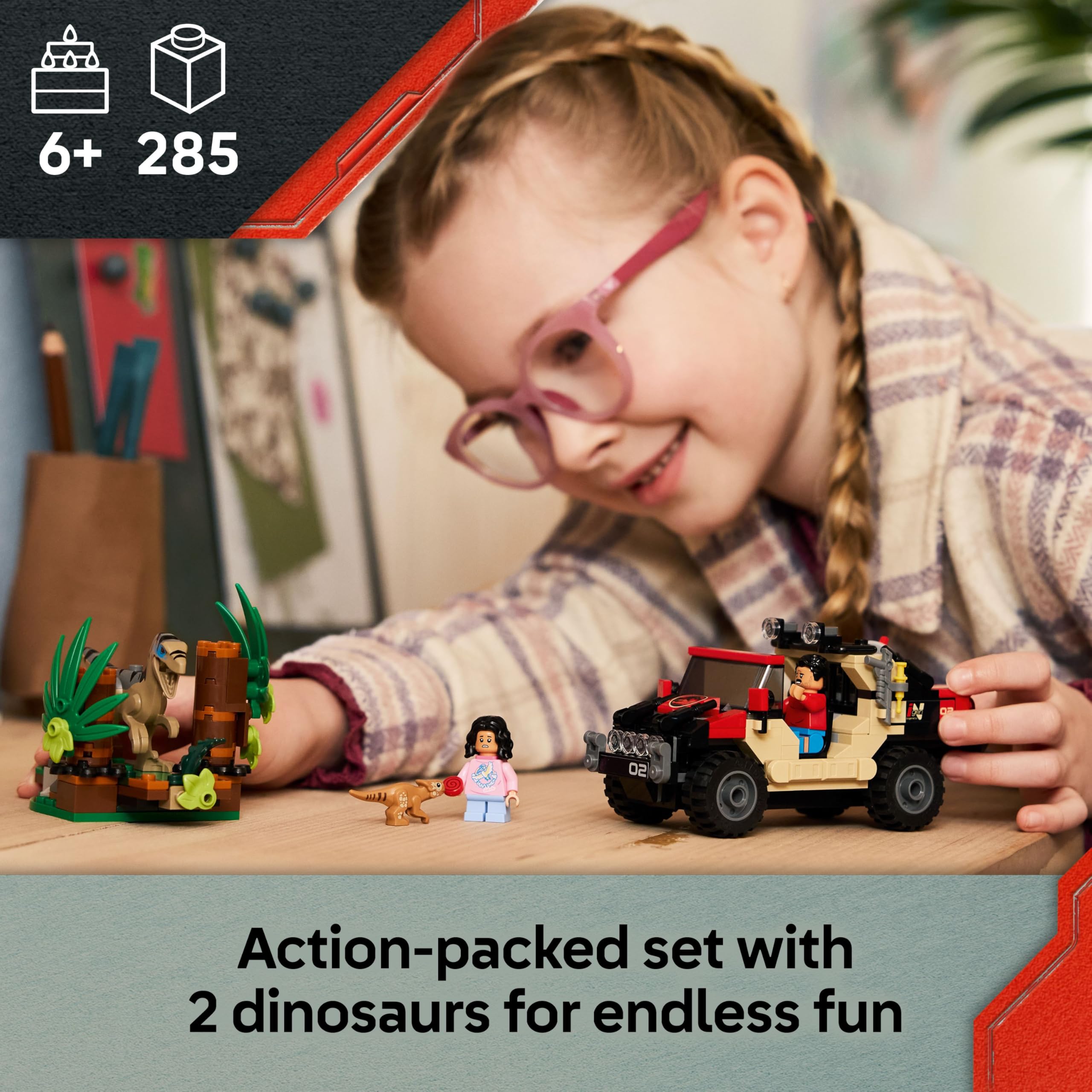LEGO Jurassic World Raptor Off-Road Escape 76972 Building Set | Ages 6+ | Includes 2 Dinosaurs