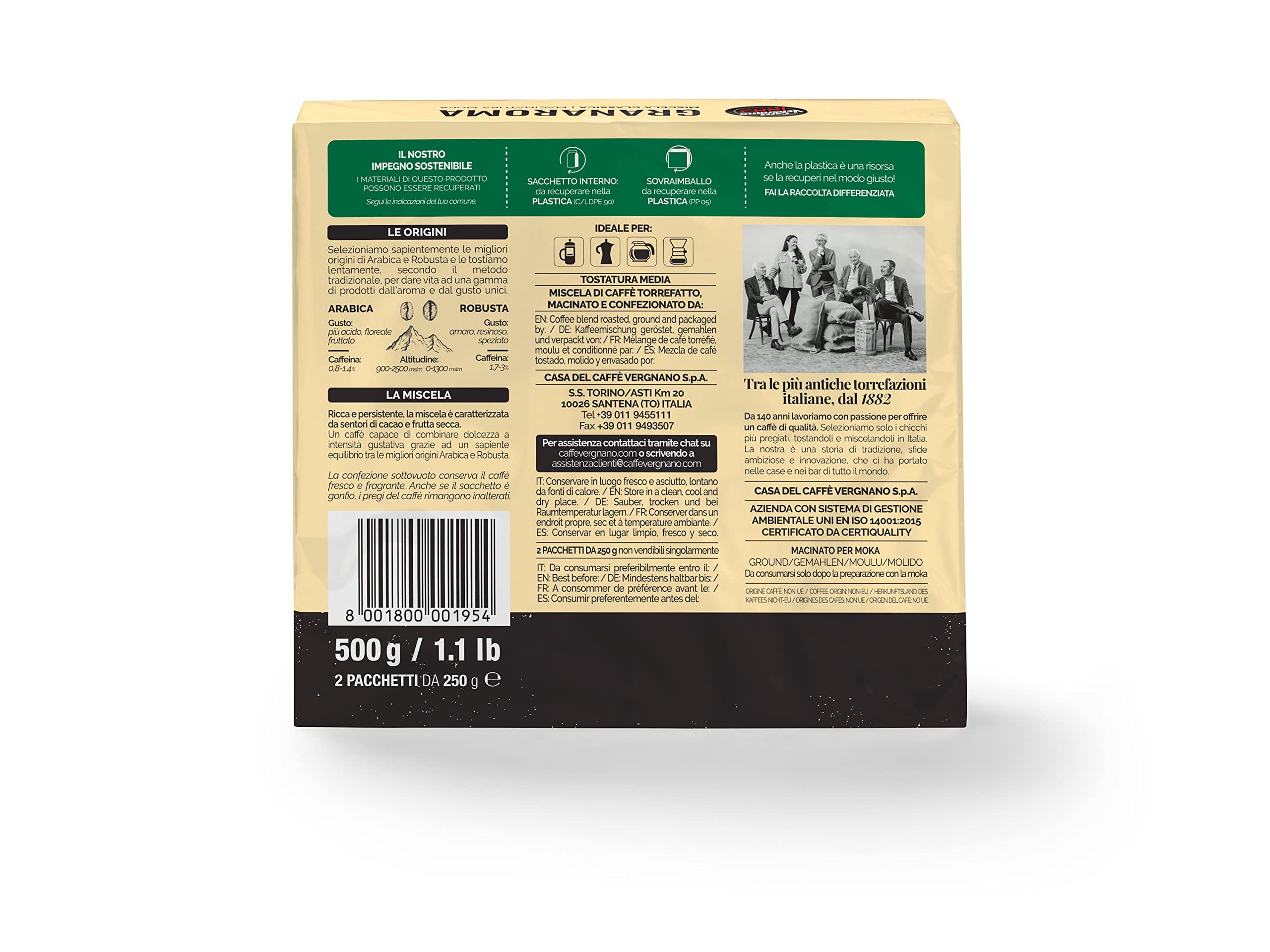 Caffè Vergnano 1882 Granaroma Ground Coffee - 2 x 250g (500g Total) 3