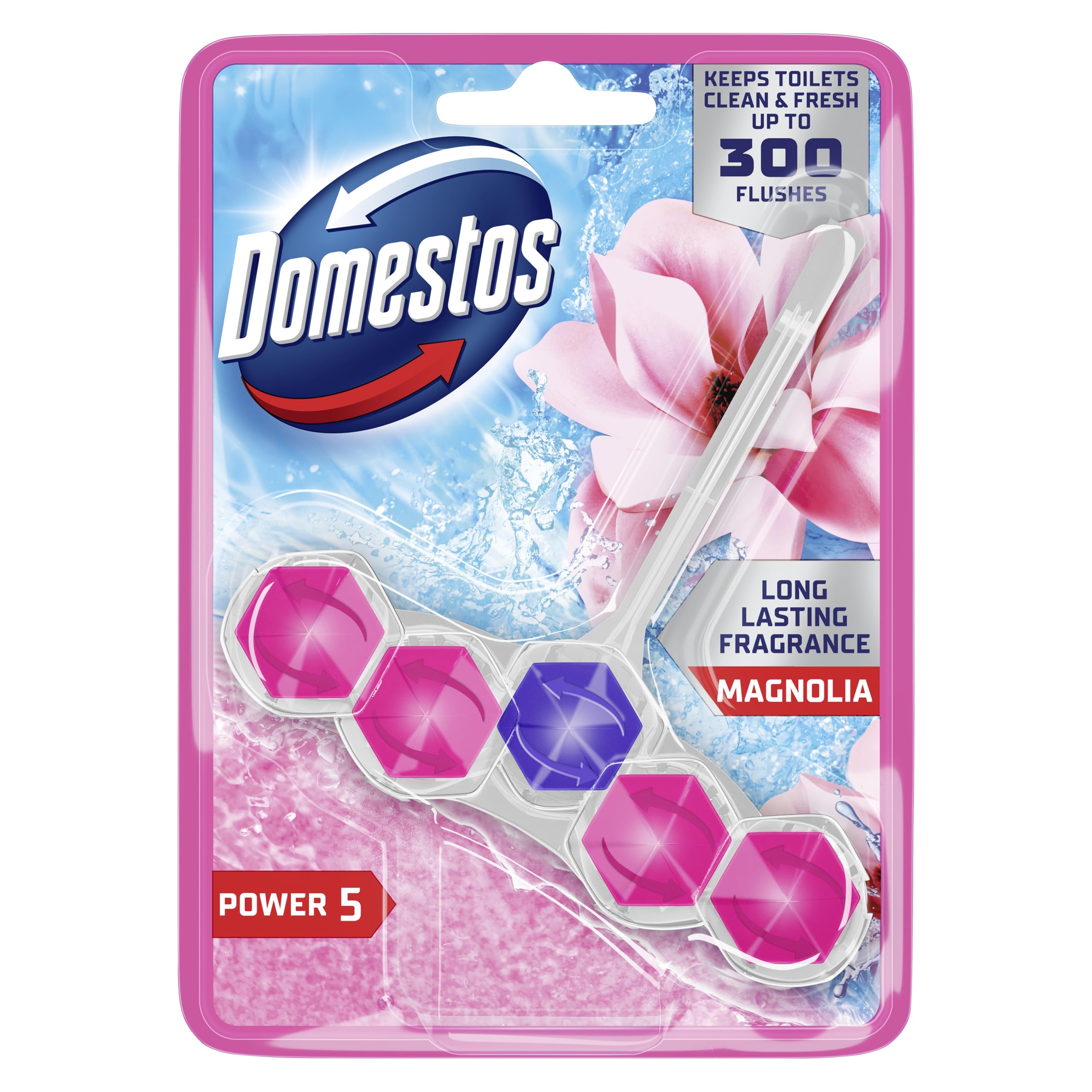 Domestos Power 5 Magnolia WC-Stein – Langanhaltender Toiletten-Erfrischer für bis zu 300 Spülungen
