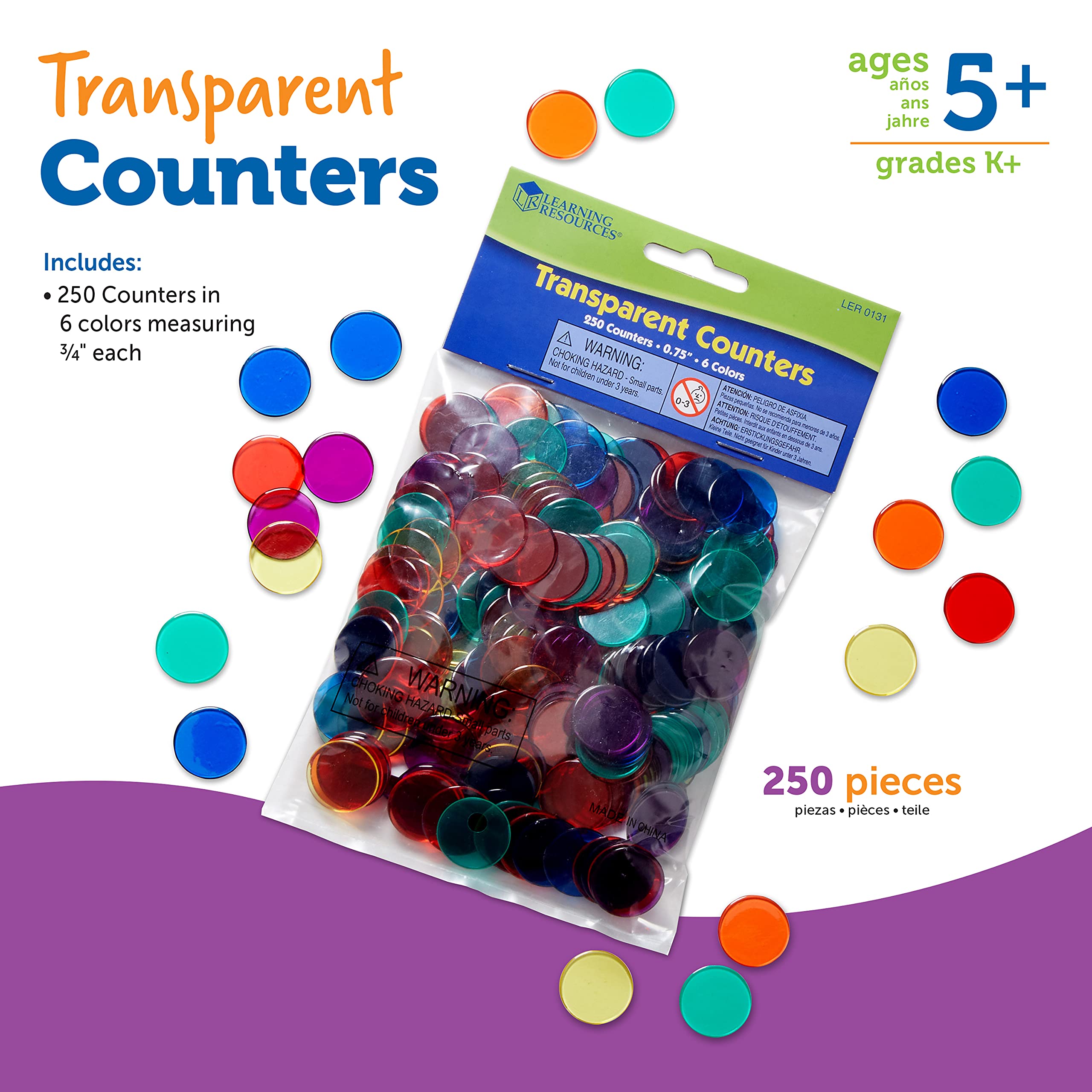 Learning Resources Transparent Count游戏副本 (6 Colors) - 250pcs Educational Math Counters 14