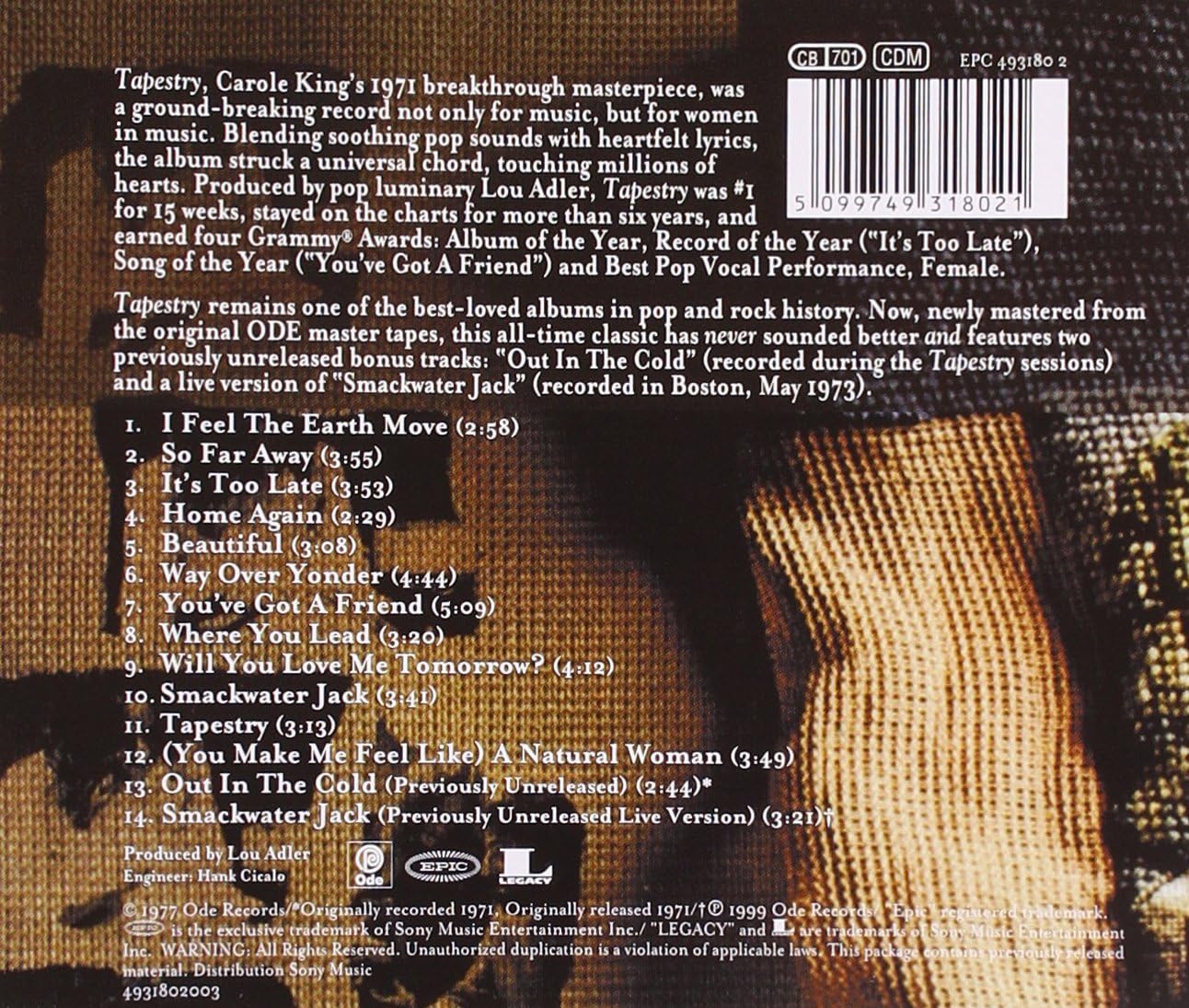 Carole King - Tapestry Audio CD