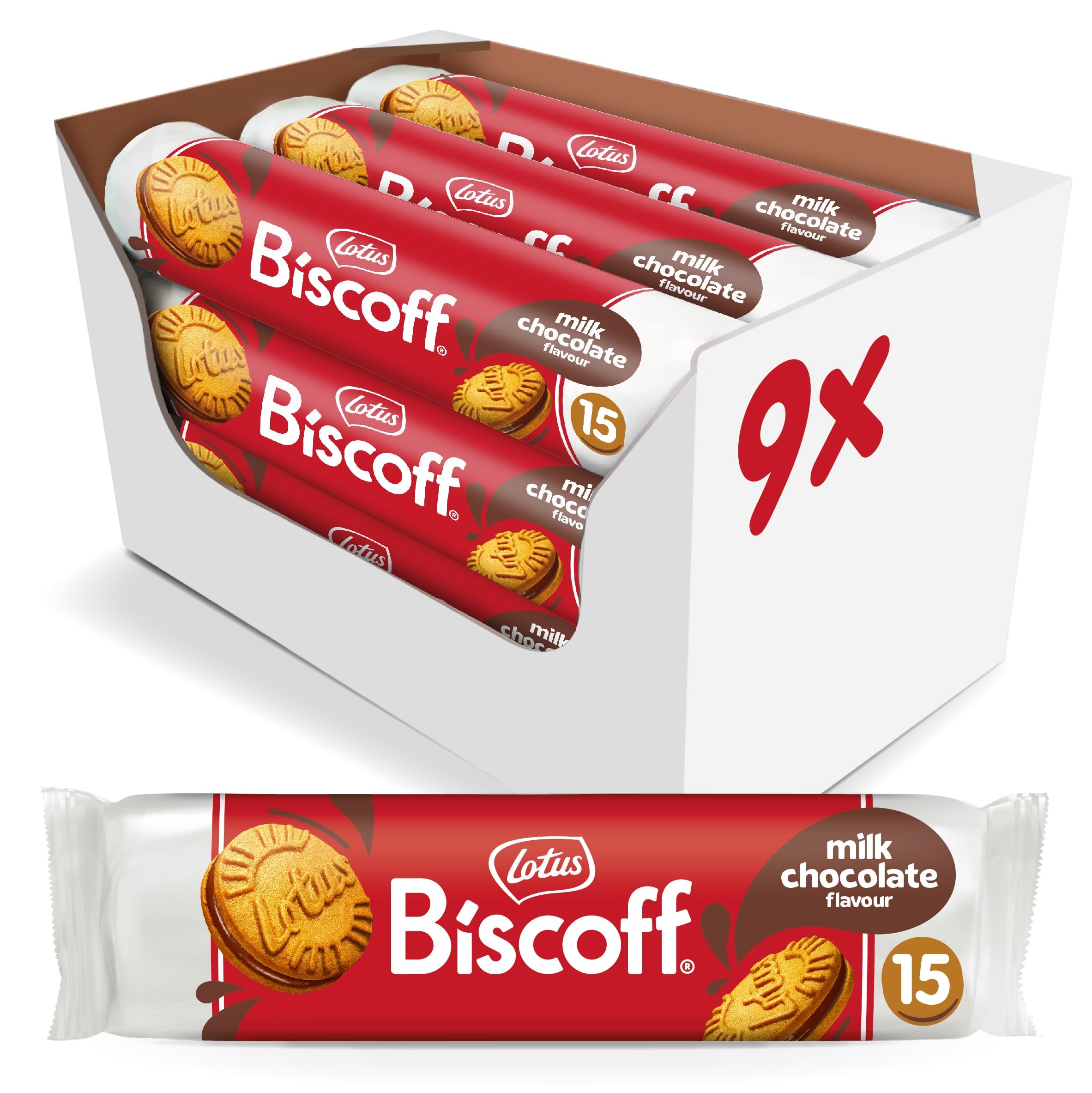 Biscoff Sandwich Biscuits with Milk Chocolate Cream Filling - 9 Rolls (135 Biscuits Total)