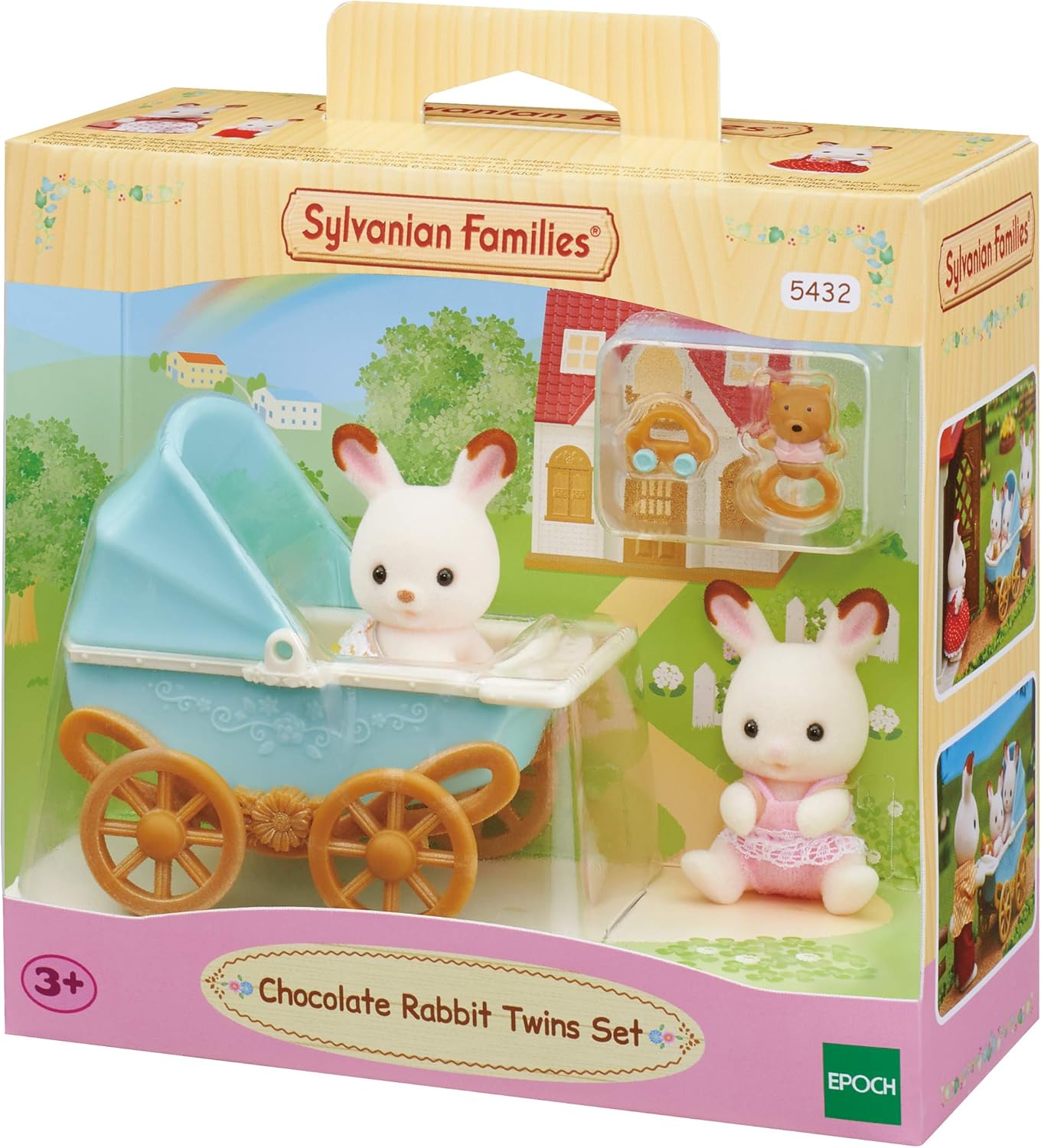 Sylvanian Families Chocolate Rabbit Twins Set - Includes Kabe & Breeze with Pram (Model 5432) 3
