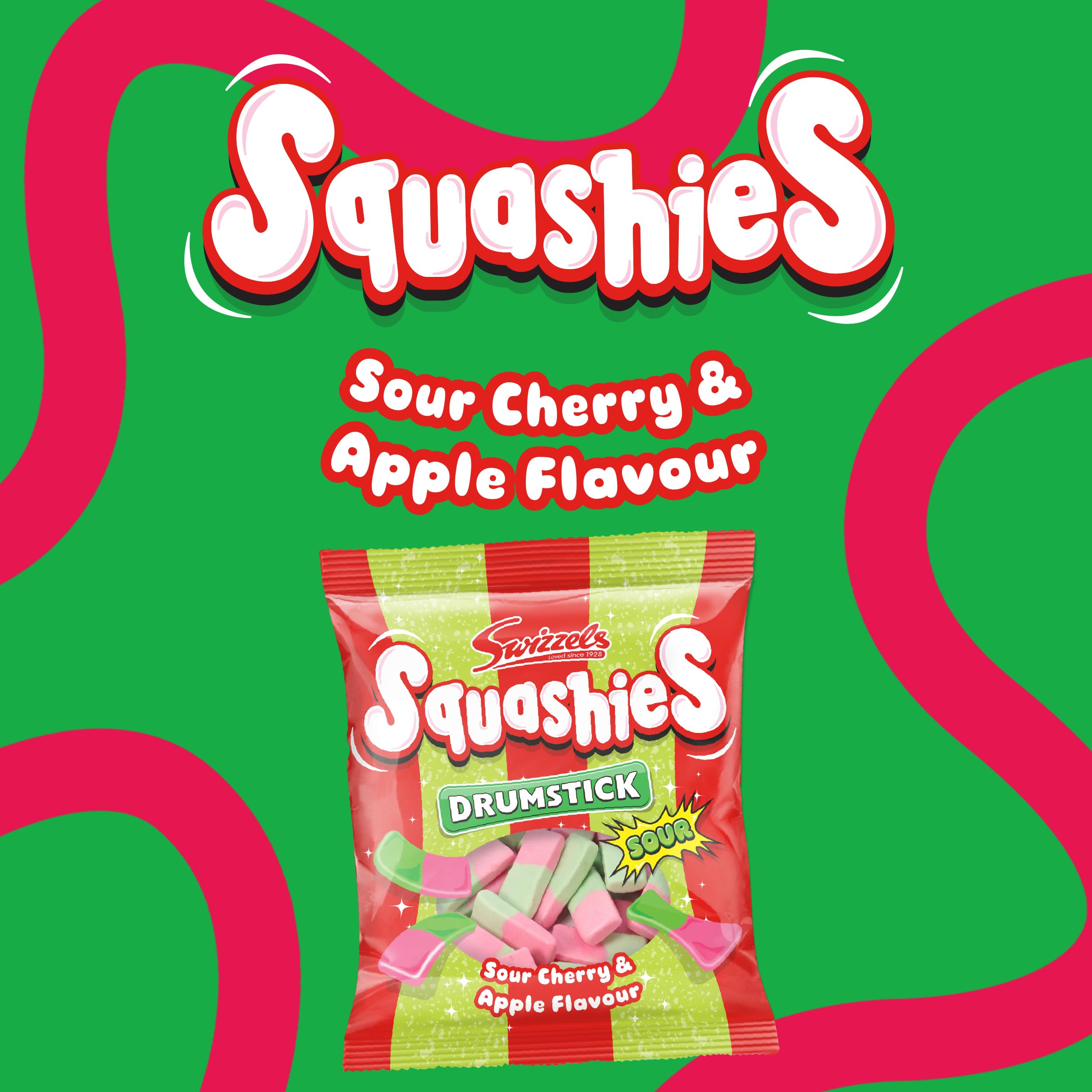 Swizzels Squashies Sweets - Sour Apple and Cherry Flavour Chewy Gummy Candy | 140g Bag