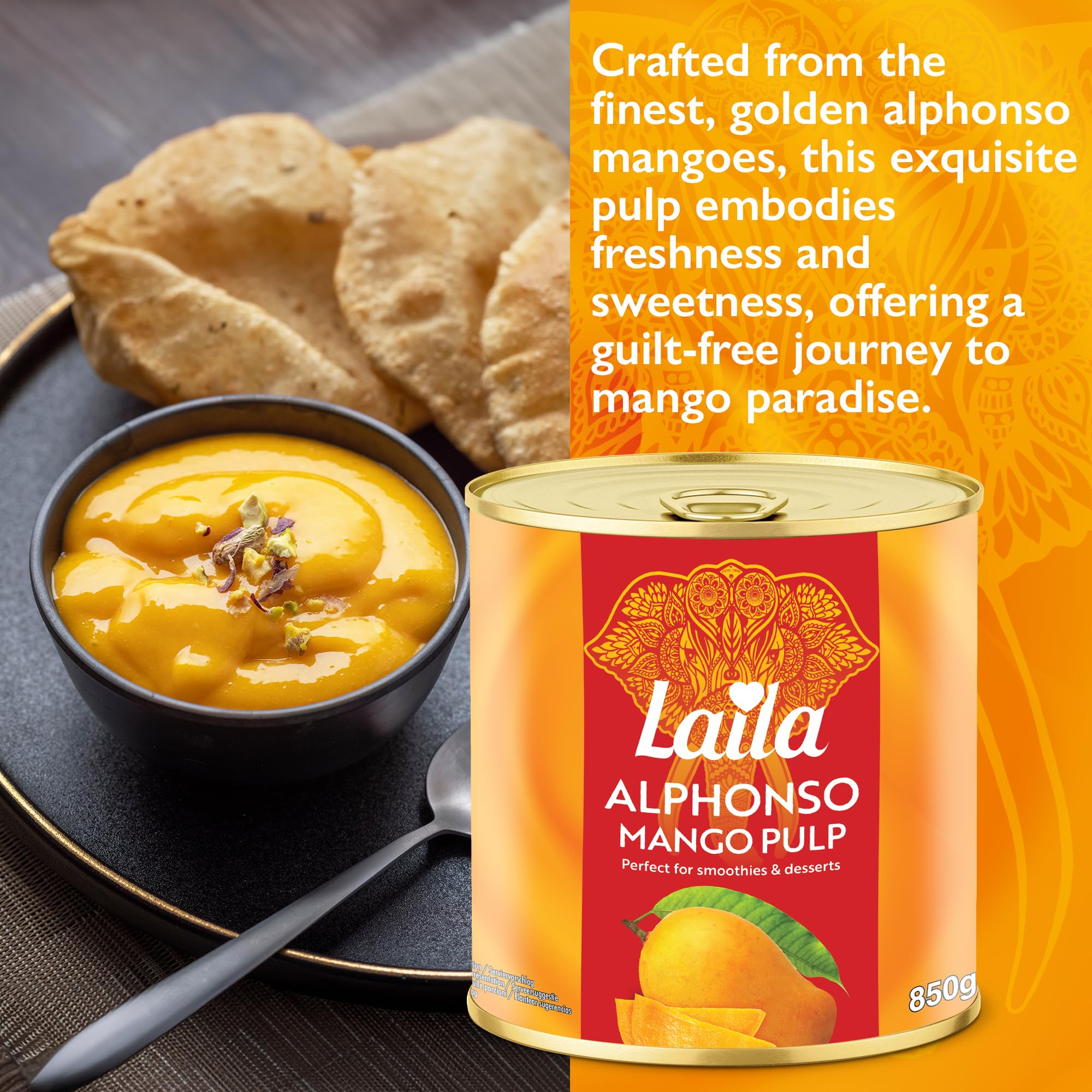 LAILA Alphonso Mangomark 850g - Mangopüree aus der Dose aus echten Mangos 6