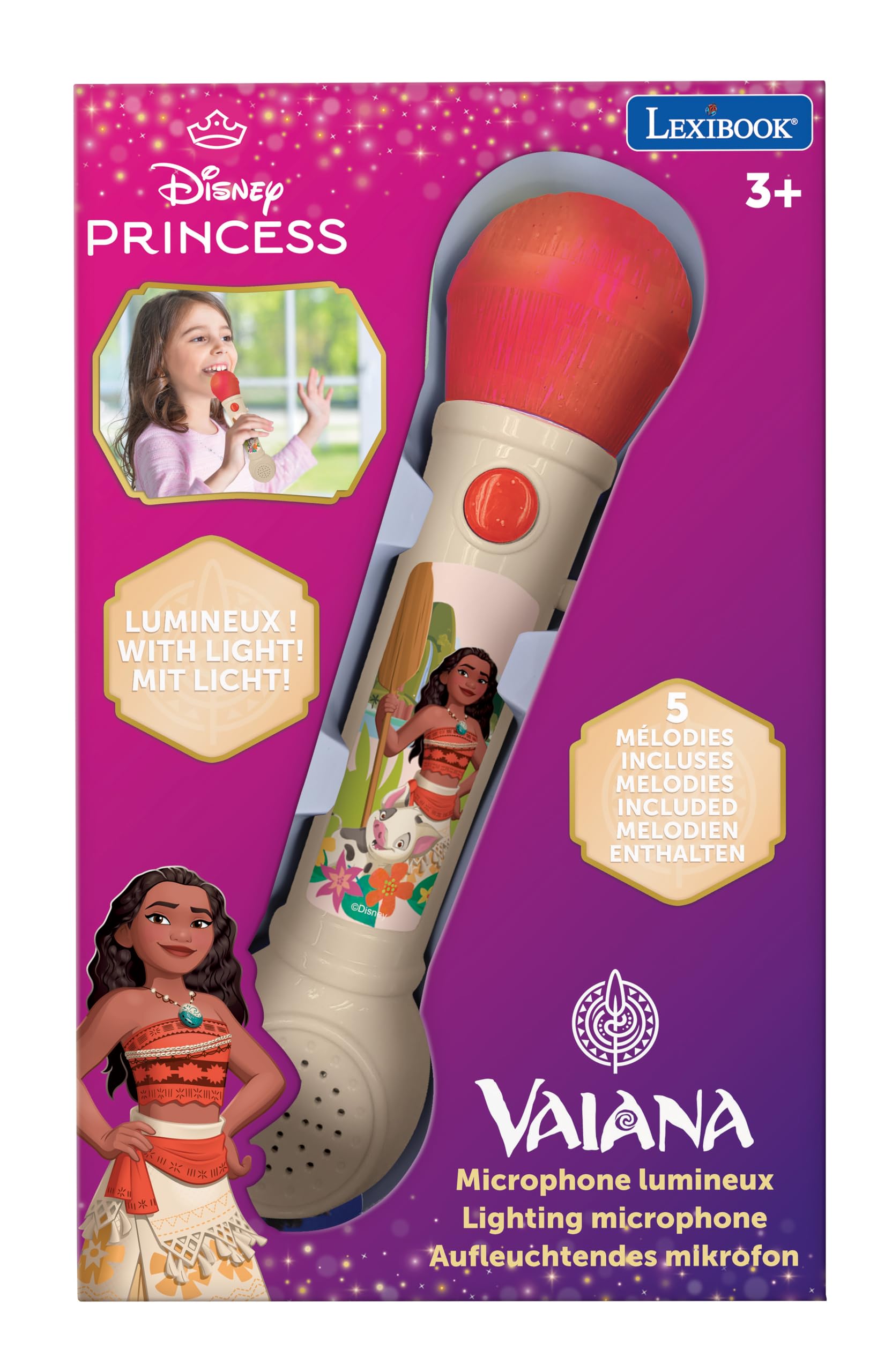 LEXIBOOK Moana Lighting Microphone - Musical Toy with Built-in Speaker & Light Effects 5