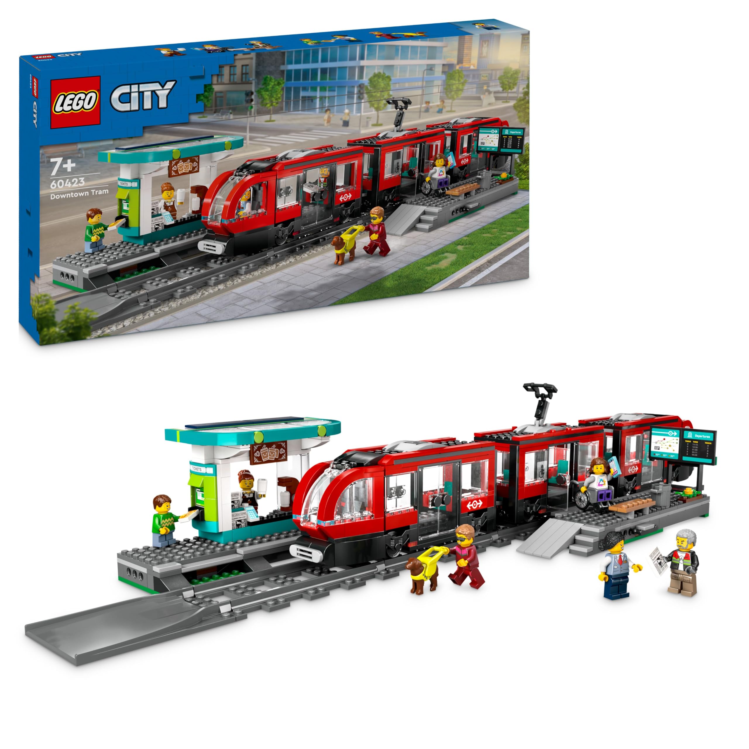 LEGO City Downtown Tram and Station Building Set 60423 for Ages 7+ | 6 Minifigures