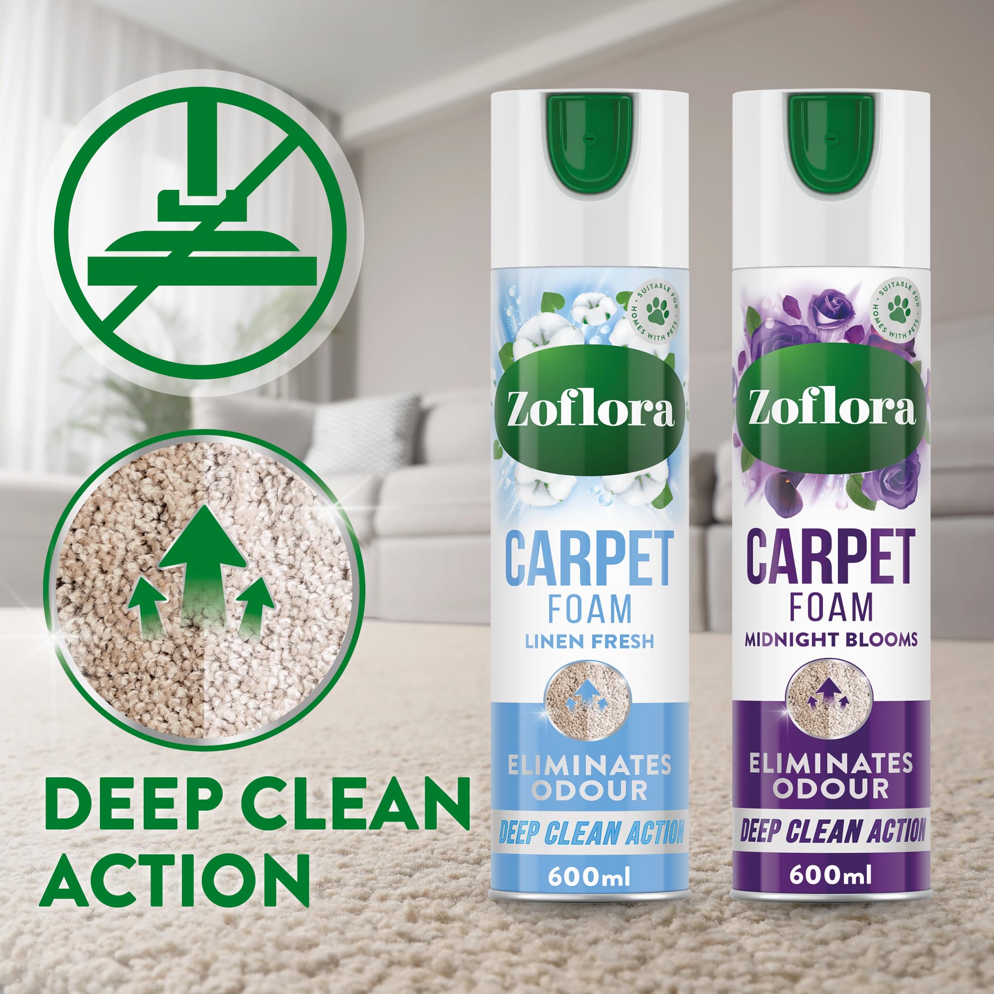 Zoflora Linen Fresh Carpet Freshener & Care Foam, 600ml - Carpet Cleaner with Deep Clean Action & Odor Elimination 7