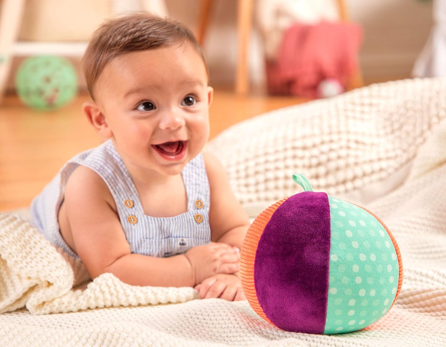B. toys Make it Chime Fabric Ball - Sensory Toy for Babies with Textures, Colors & Bell 5
