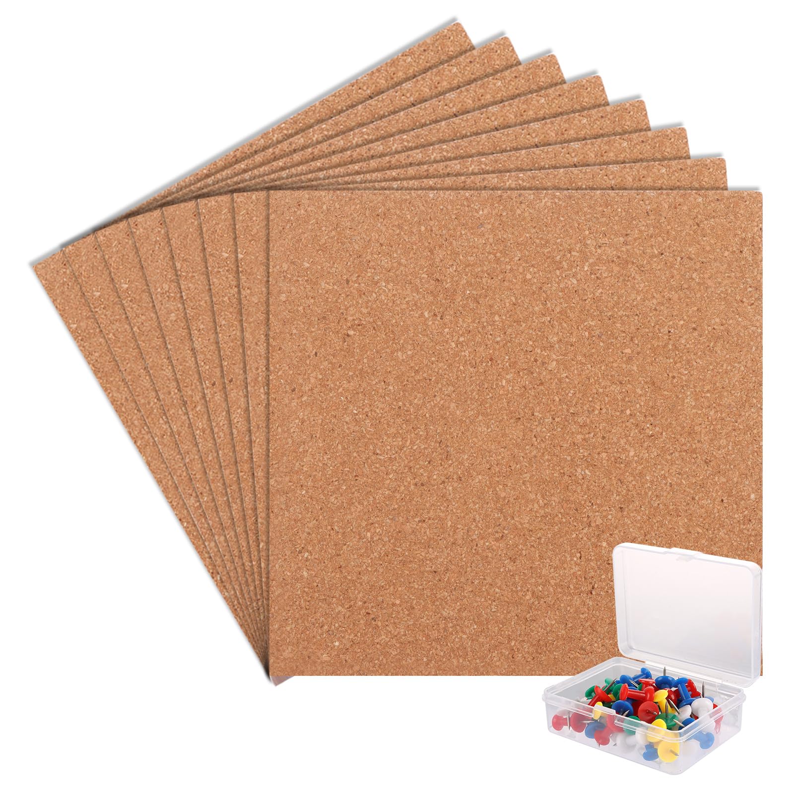 ASelected 8 Pcs Square Cork Boards - Self-Adhesive Natural Cork Tiles for Wall Display | 200x200x5mm
