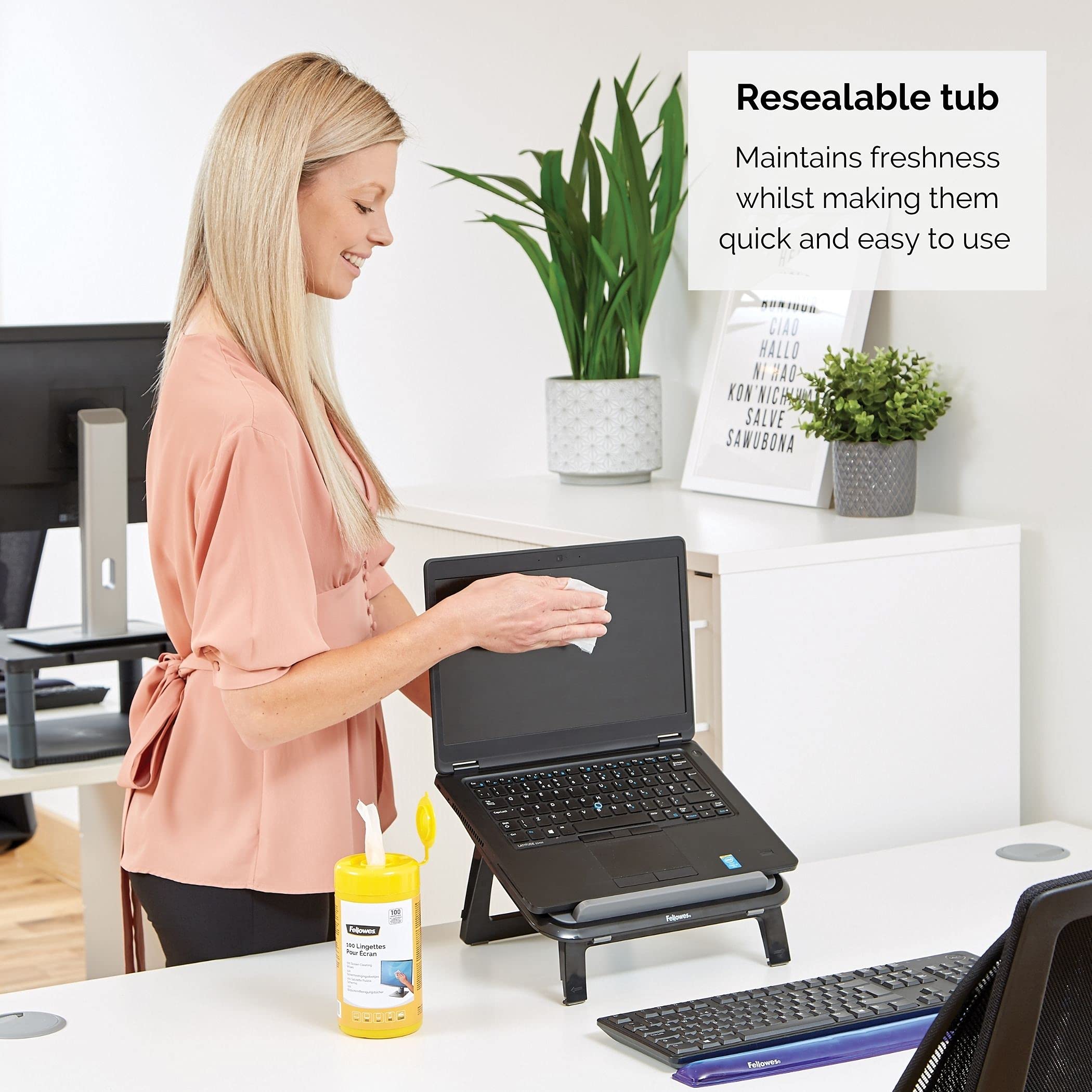 Fellowes Screen Wipes Tub - 100 Wipes, Pack of Six, Anti-Static, Non-Streak | Model 9970335 4