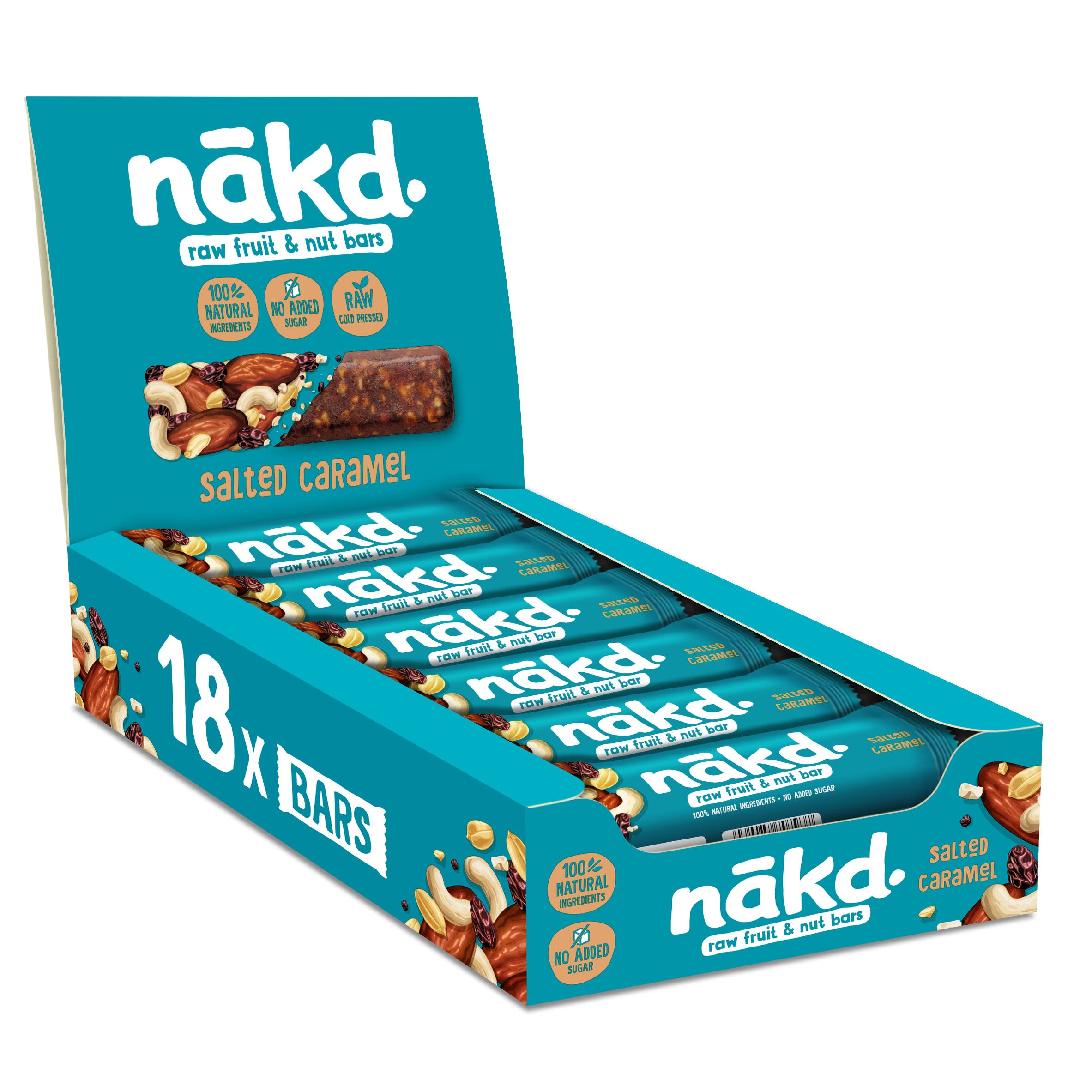 Nakd Salted Caramel Raw Fruit & Nut Bars - Vegan, Gluten Free, No Added Sugar - 35g x 18