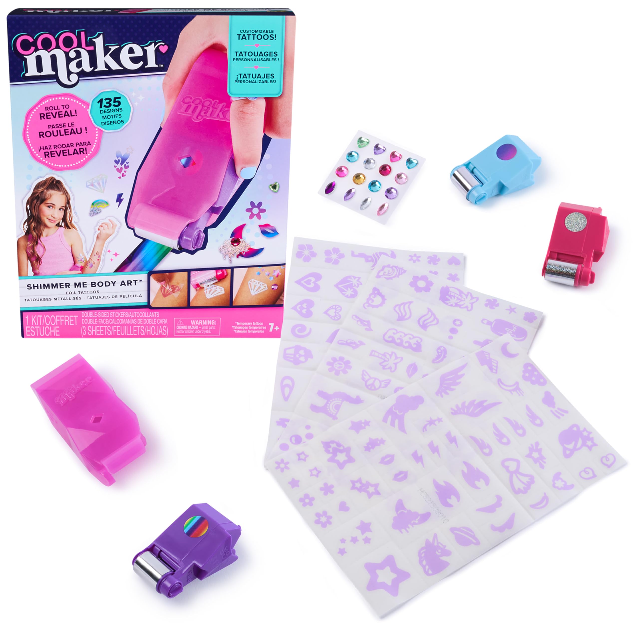 Cool MAKER Shimmer Me Body Art Roller Kit with 135 Metallic Temporary Tattoo Designs for Girls Aged 7+