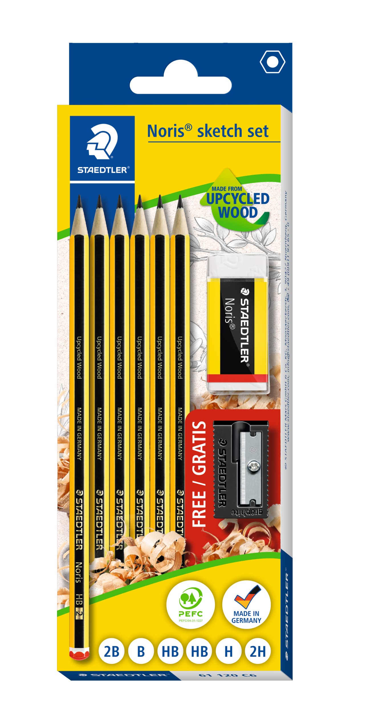 STAEDTLER Noris Drawing Pencils Set - Assorted Degrees (2B, B, HB, H, 2H) | Includes Eraser & Sharpener