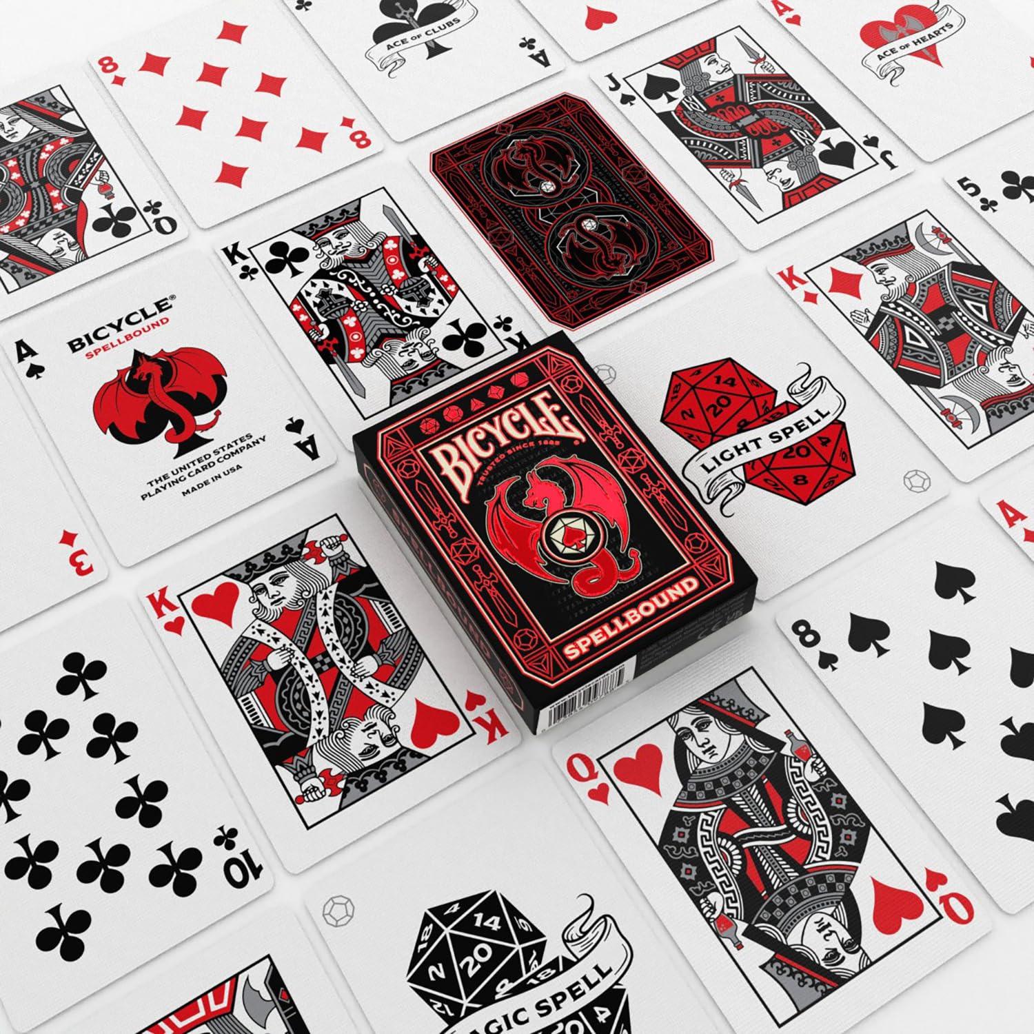 Bicycle Spellbound Designer Playing Cards Deck - Grey with Red Holographic Foil Tuck | Air Cushion Finish 6