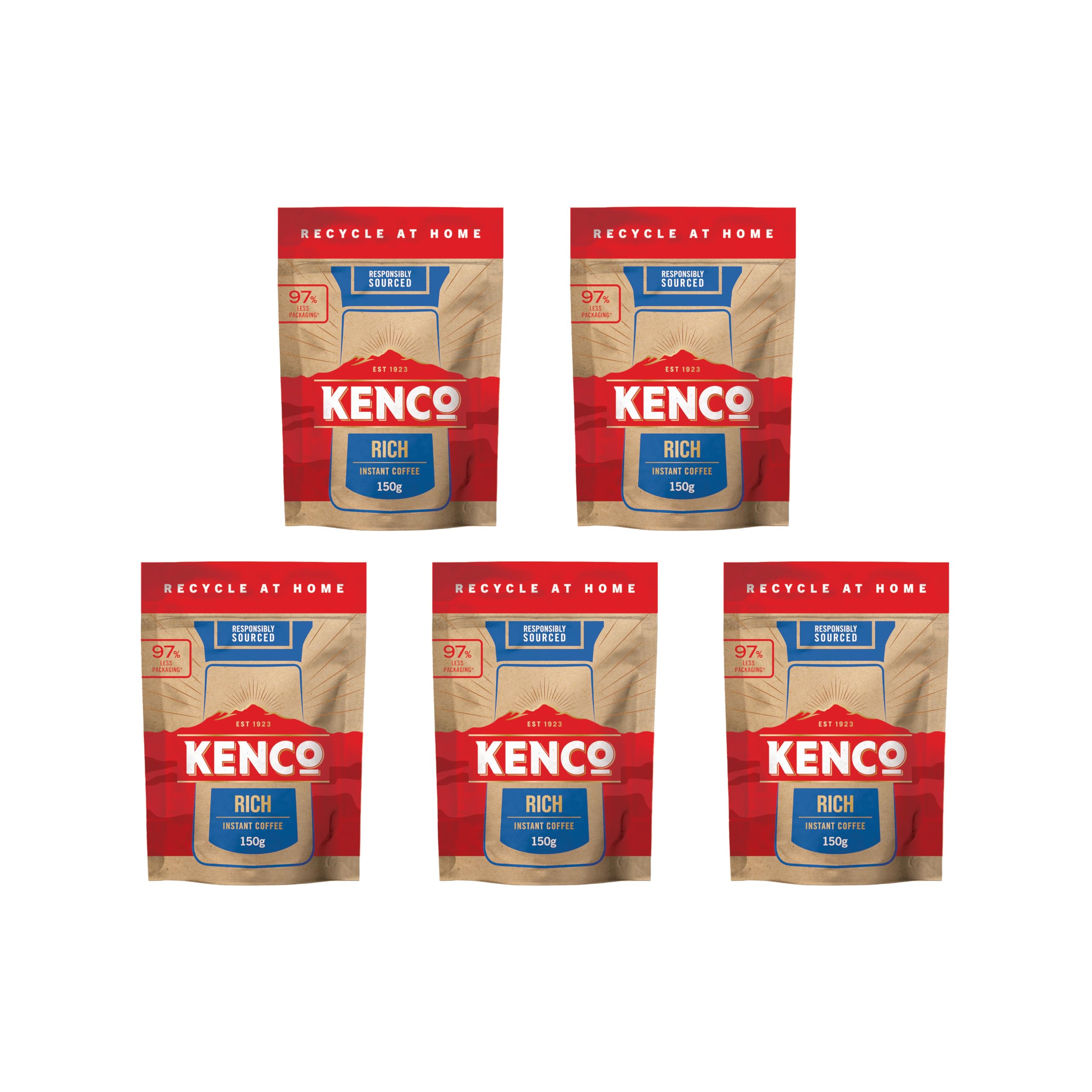 Kenco Rich Instant Coffee Refill 150g x 5 (750g Total) - 100% Responsibly Sourced, Home Recyclable Packaging