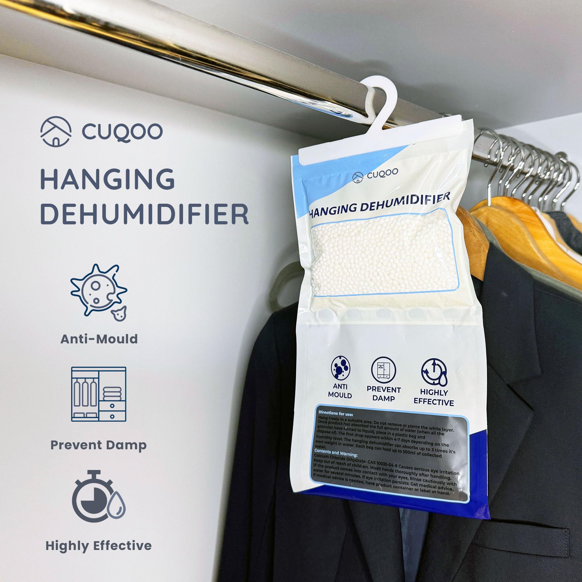 CUQOO - Hanging Wardrobe Dehumidifier Bags Disposable Moisture Absorber 6 Pack 9