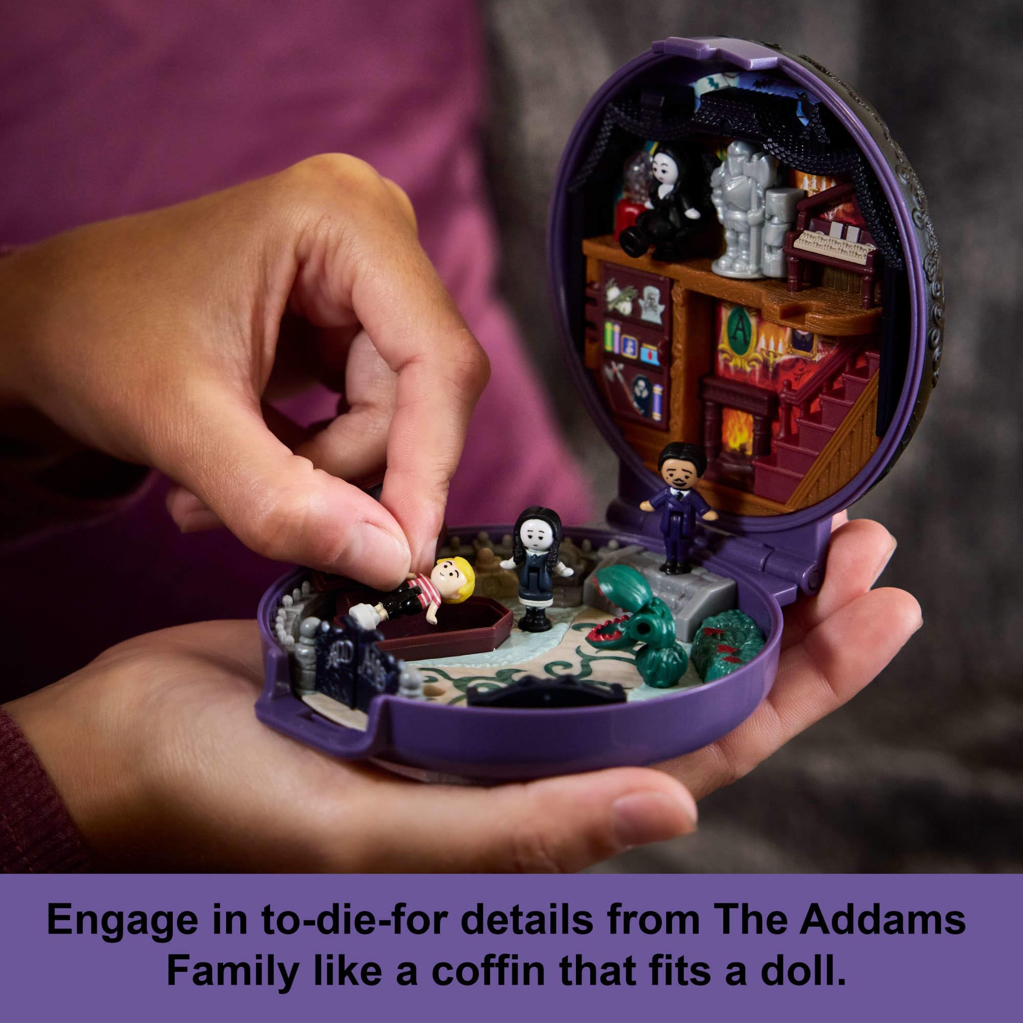 Polly Pocket The Addams Family Collector Playset - 4 Dolls & Haunted Mansion Compact for Ages 4-10 6