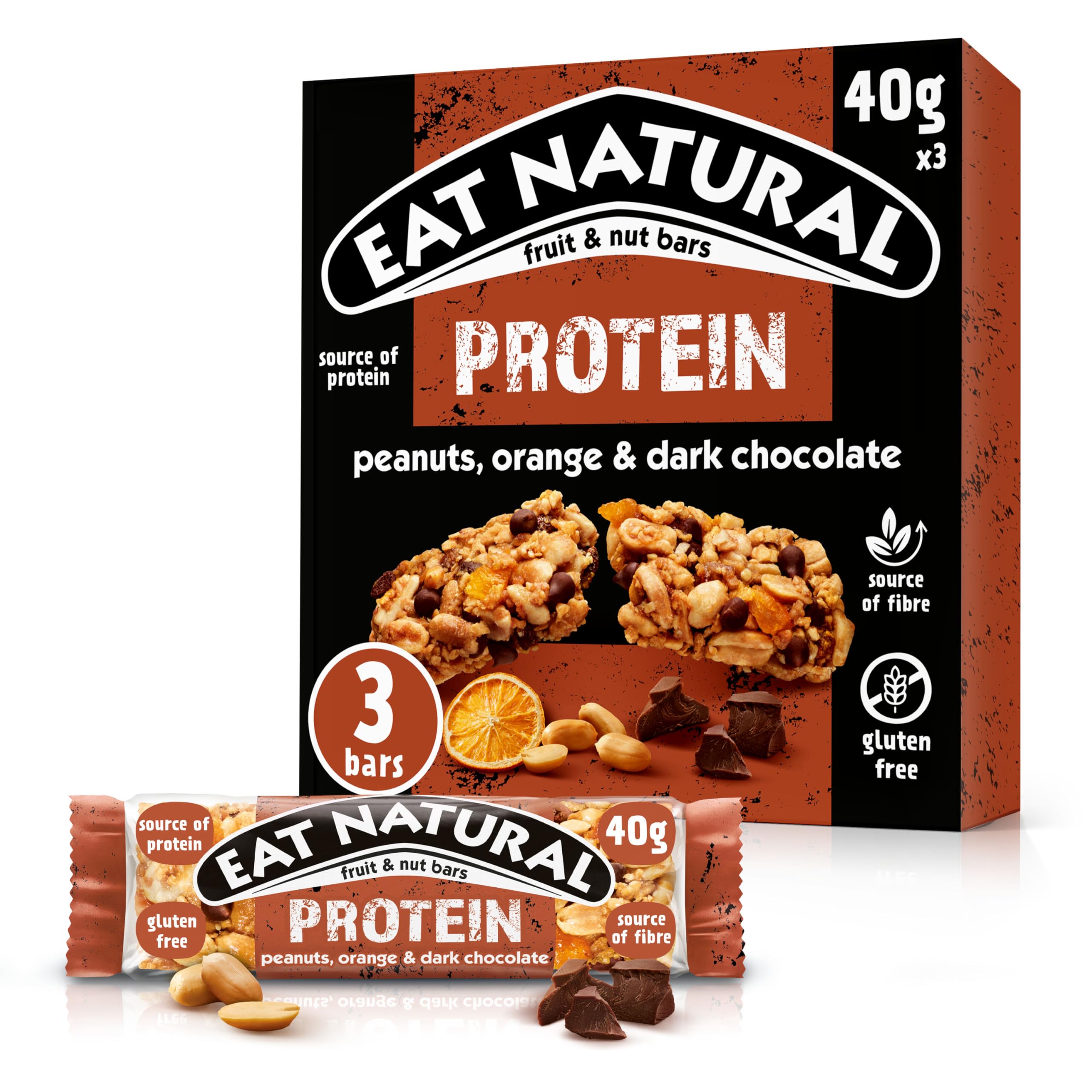 Eat Natural - Protein Peanuts, Orange & Dark Chocolate Fruit & Nut Bars (3 x 4)