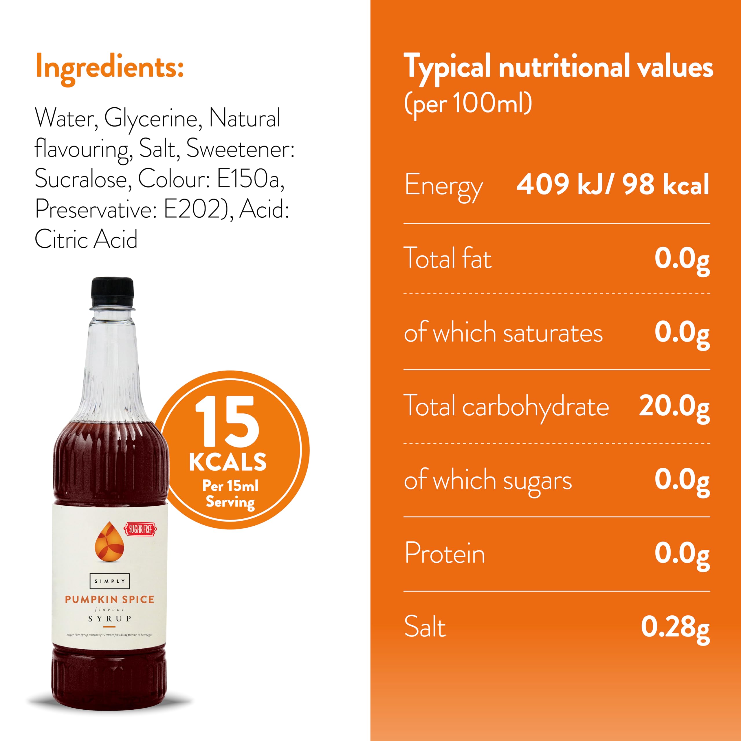 Simply Sugar Free Pumpkin Spice Syrup - 1 Litre Liquid Concentrate | Vegan & Halal Friendly 3