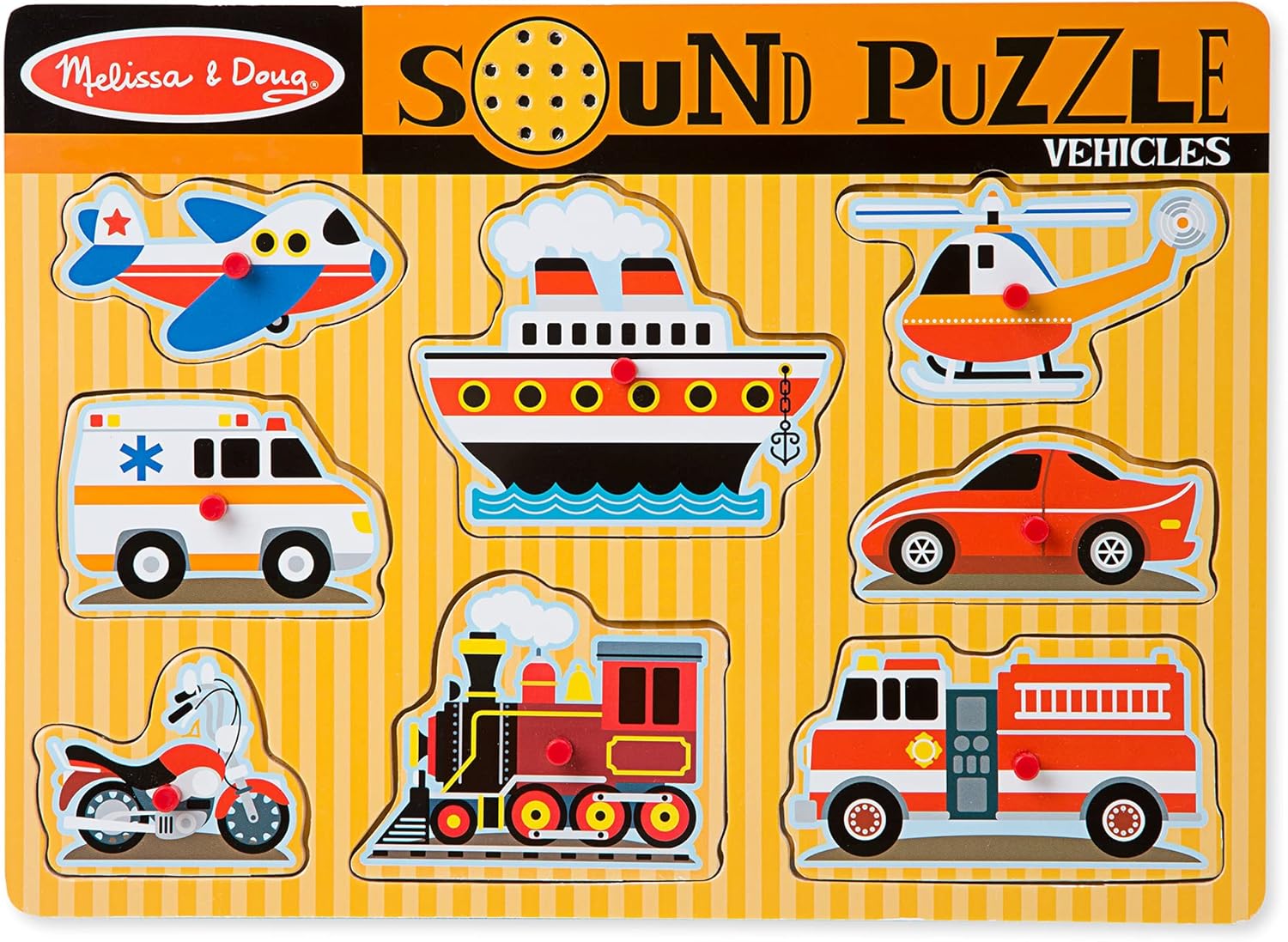 Melissa & Doug Vehicles Wooden Peg Puzzle - Sound-Enhanced Learning Toy for 2+ Year Olds