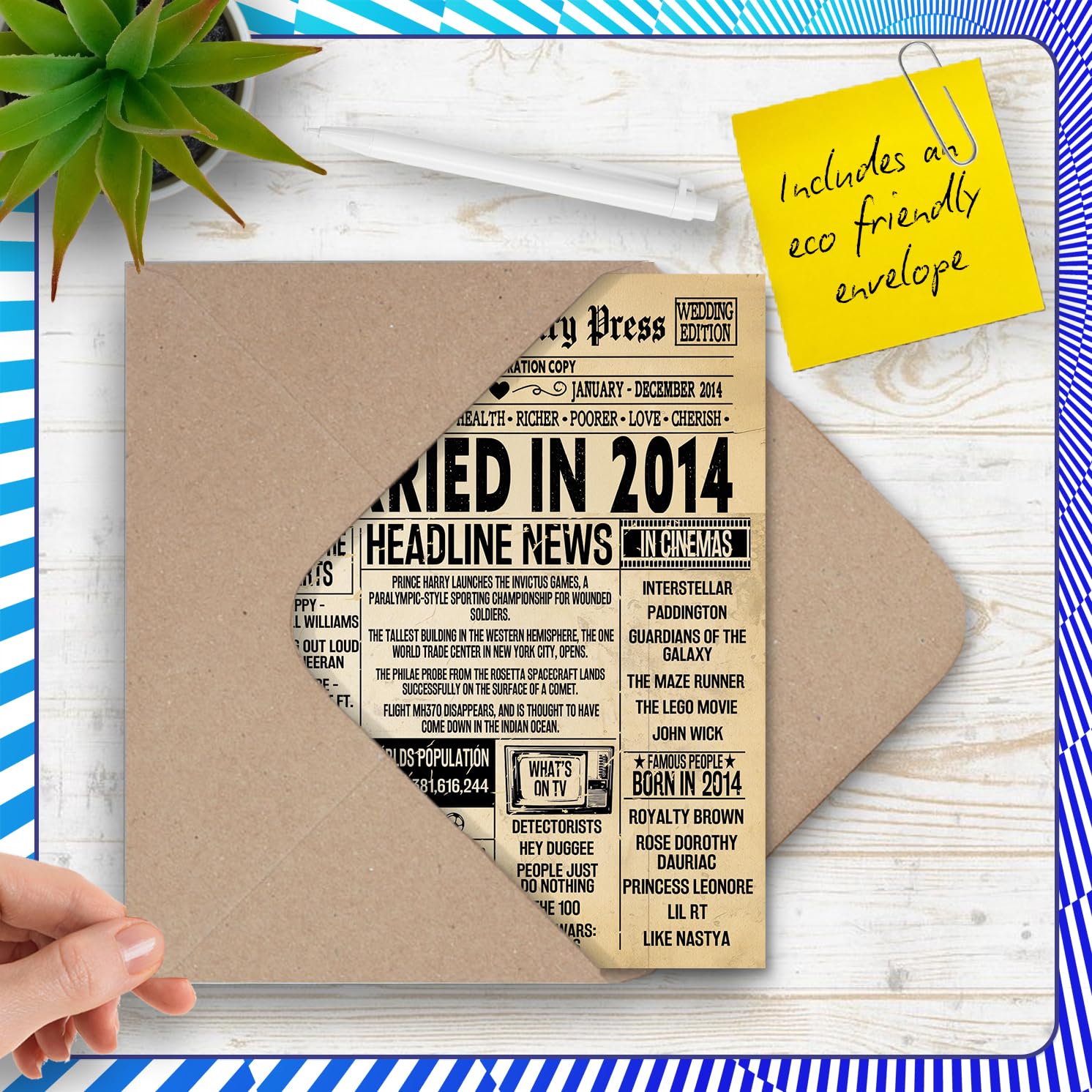 Stuff4 12th Anniversary Card for Unisex Adults - Vintage Newspaper Married in 2014 | 5x7 Inch Greeting Card 5