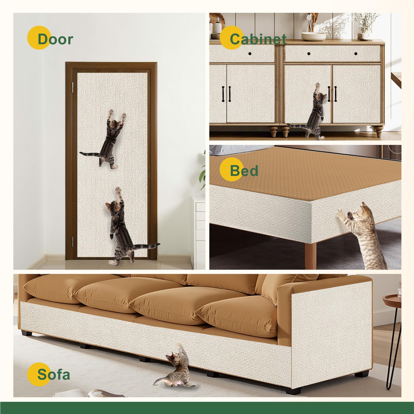 Gimars Self Adhesive Cat Scratching Mat - Thickened, DIY Cuttable, Beige | 200 x 40cm | Pack of 2 3