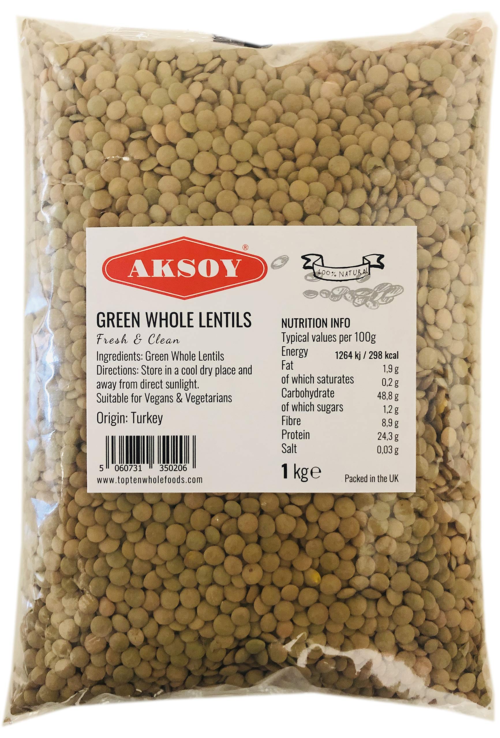 Aksoy Green Whole Lentils 1KG – High Protein, Fiber-Rich Pulses for Salads and Curries
