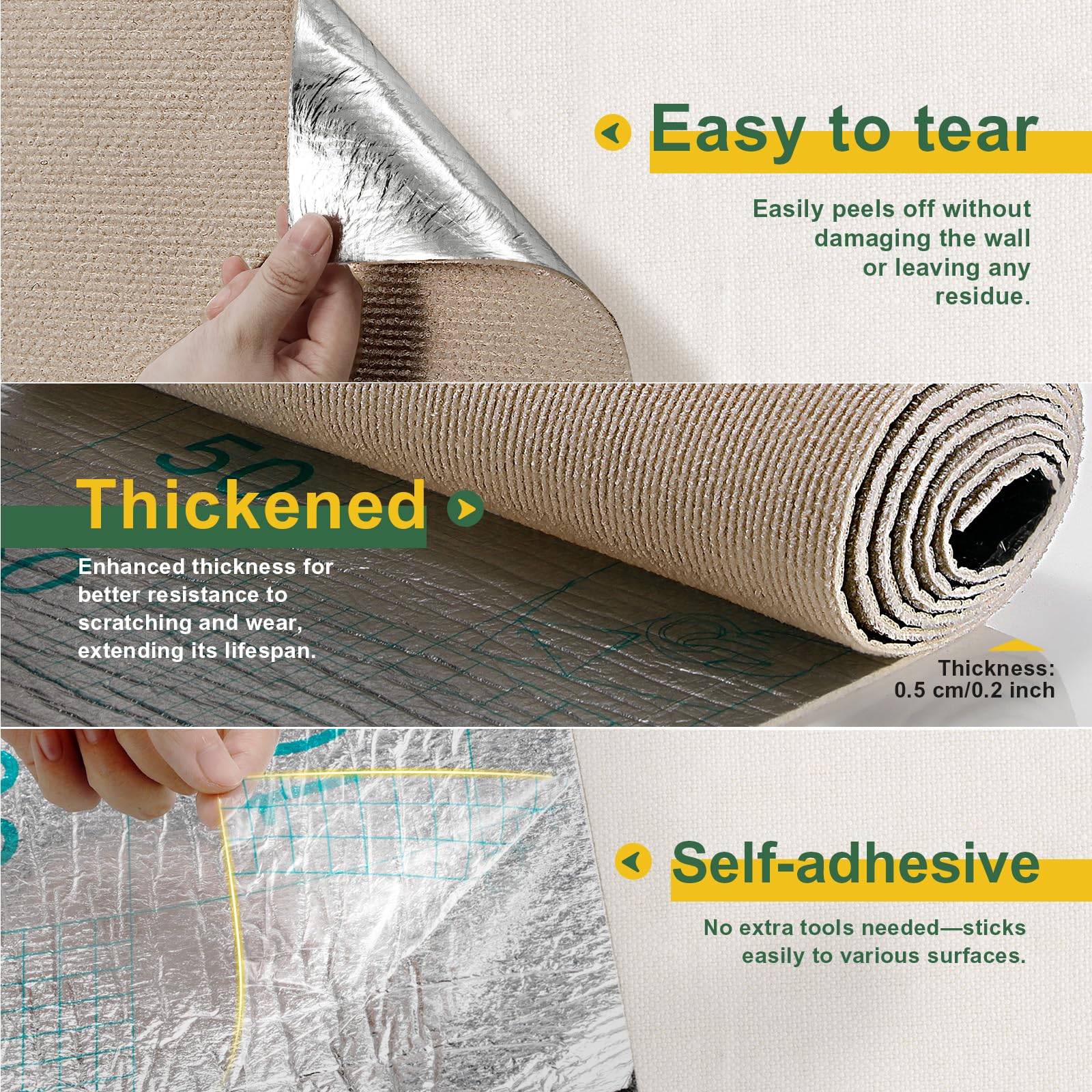 Gimars Thickened Self Adhesive Cat Scratching Mat - Khaki, 200 x 40cm, Polyester, Pack of 2 6