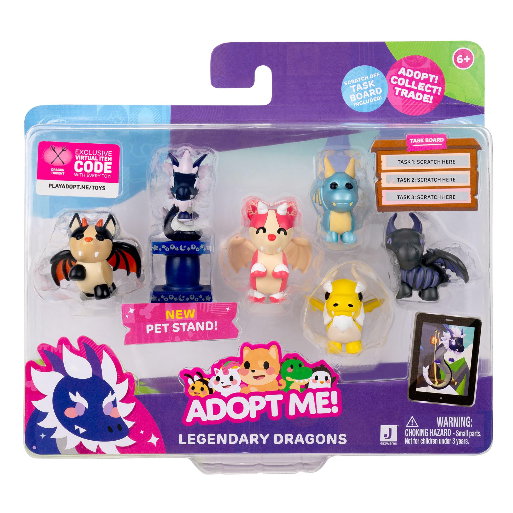 Adopt Me! Legendary Dragons 6 Figure Pack - 6 Collectible Dragons with Virtual Item Code 7