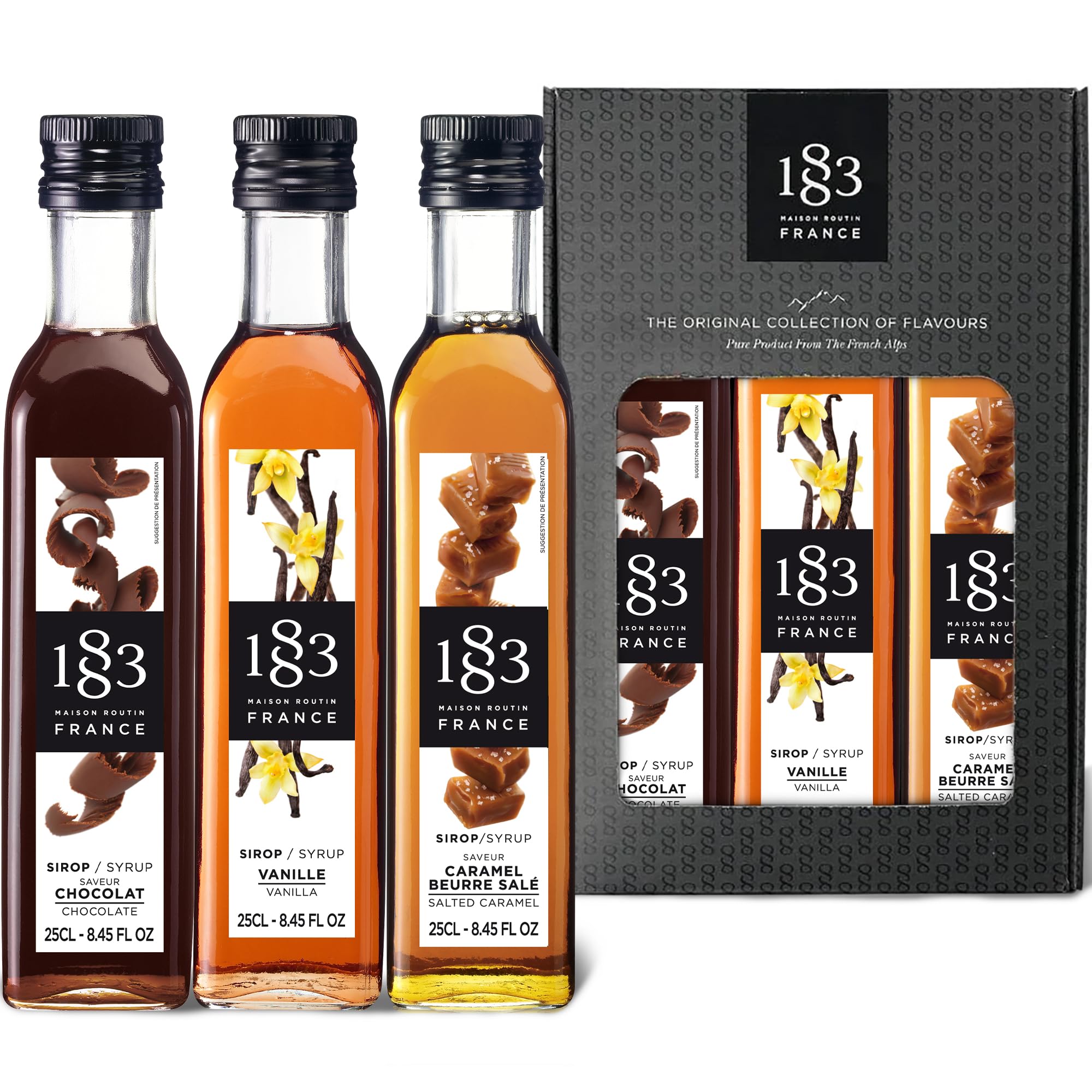 1883 MAISON ROUTIN Premium Syrup Gift Set - Chocolate, Vanilla & Salted Caramel | 750 ml