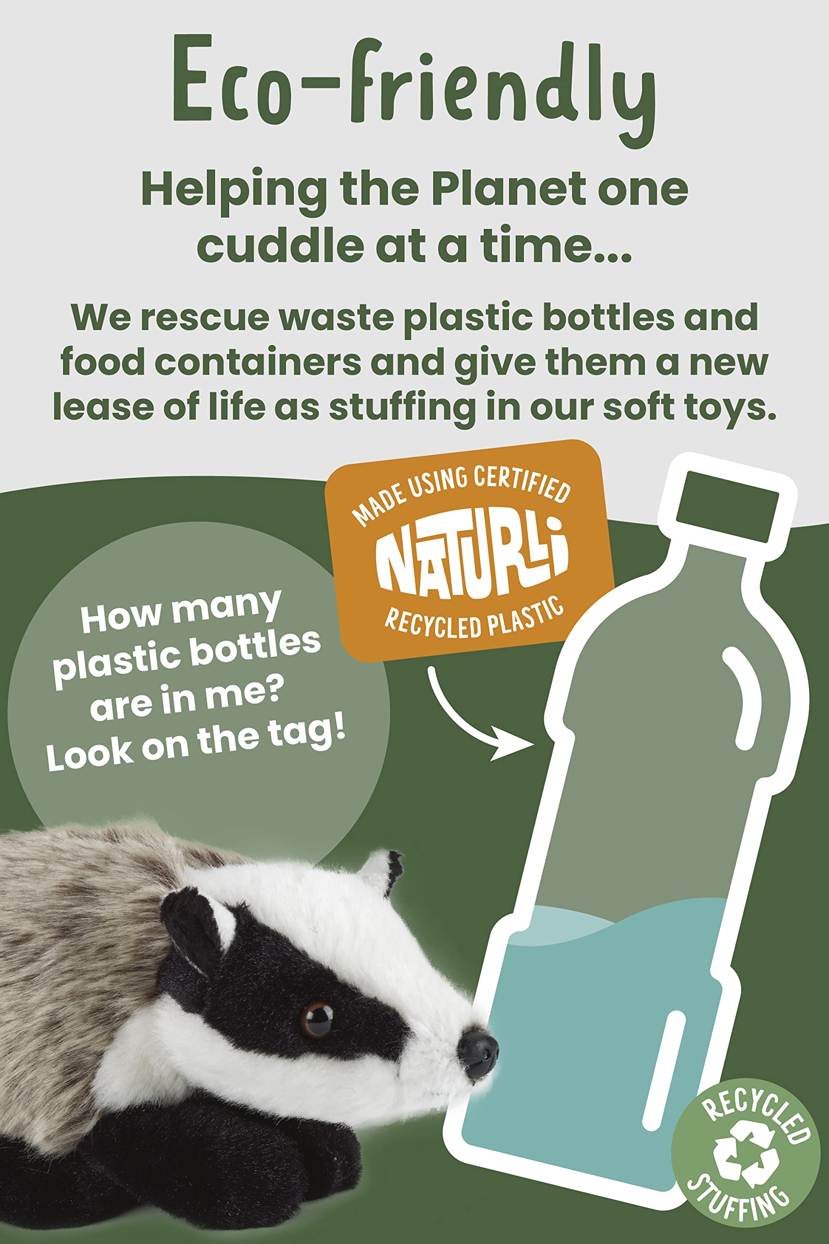 Living Nature Soft Toy - Medium Badger (20cm) - Realistic Plush with Educational Fact Tag 12