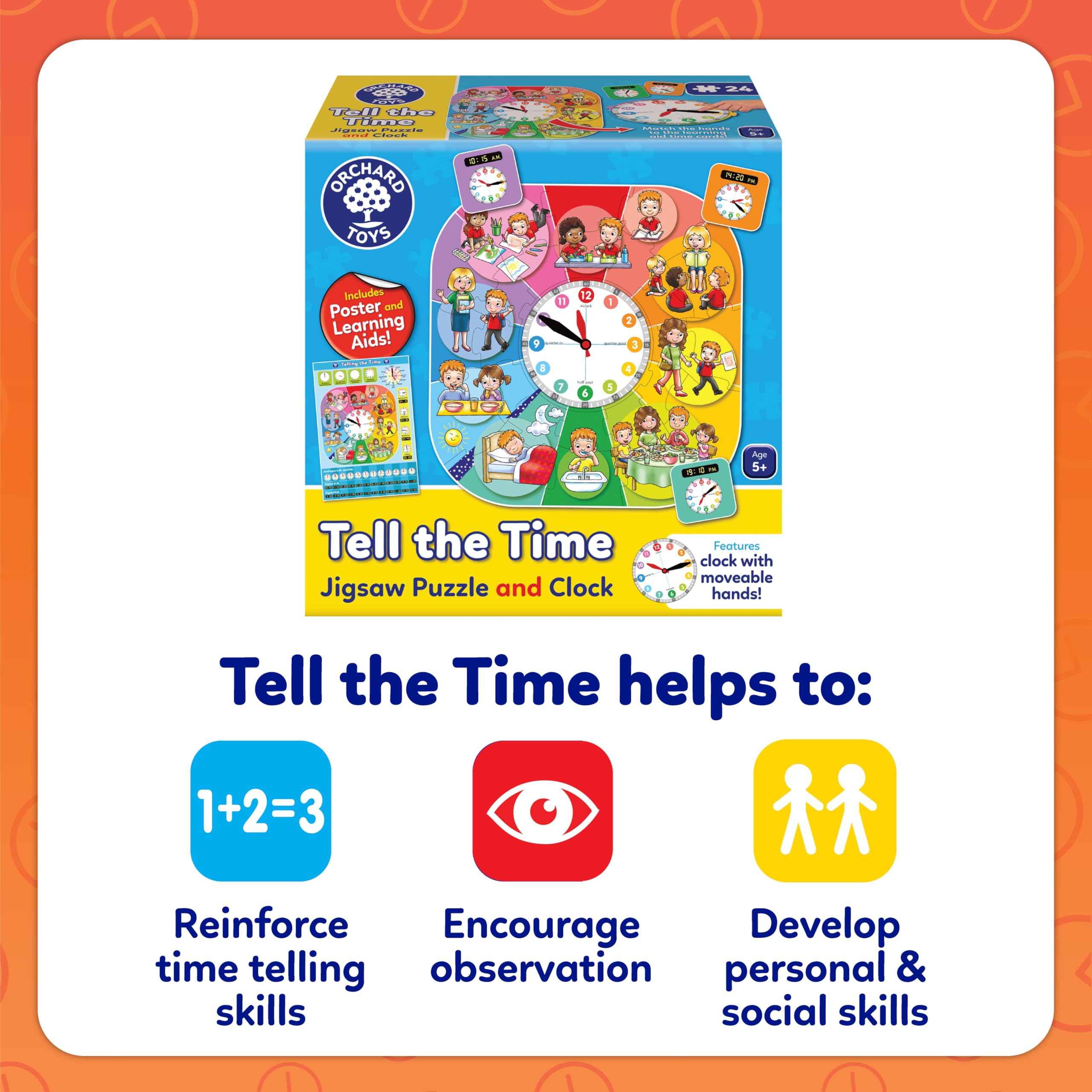 Orchard Toys Tell the Time Puzzle - Educational Clock Learning Toy | 24 Pieces | Ages 3+ 5