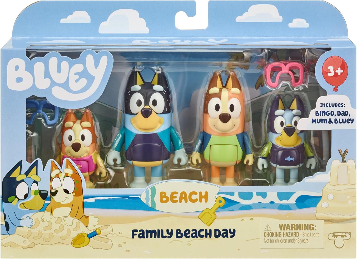 Bluey Family Beach Day Figure 4-Pack - Posing Beach Toys for Kids 3+ 6