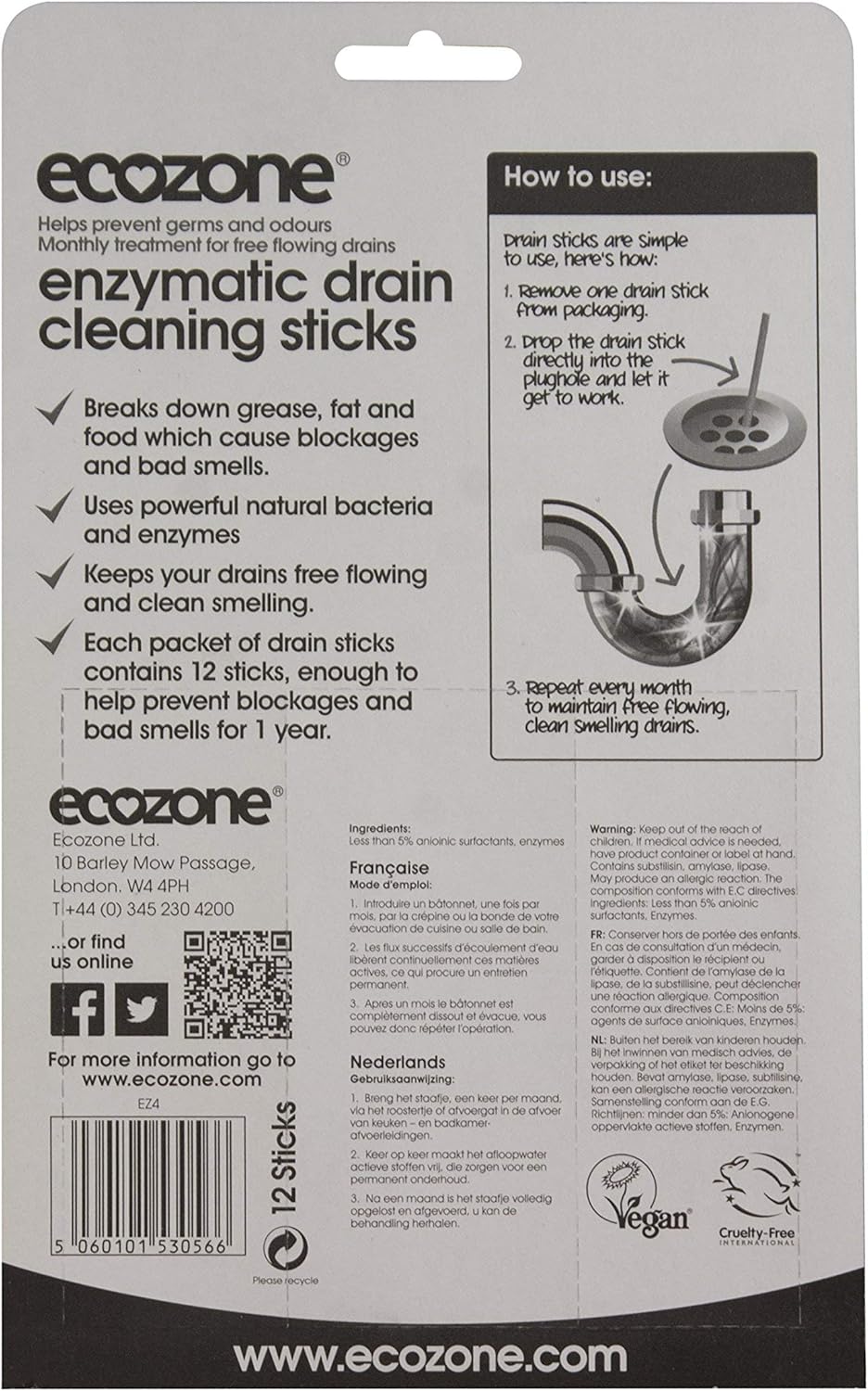 Ecozone Enzymatic Drain Sticks - Pack of 12 for Natural Drain Maintenance 5