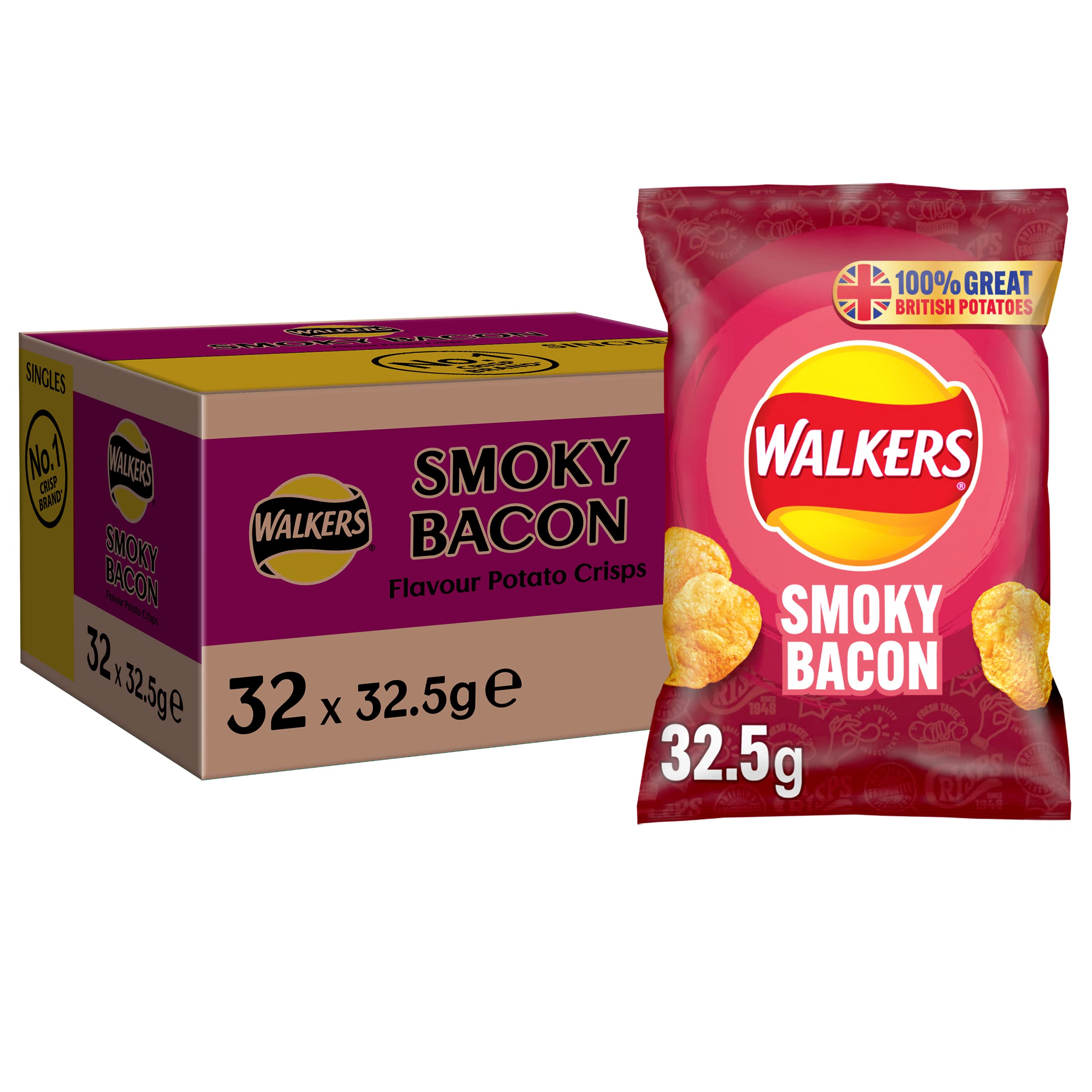 Walkers Smoky Bacon Crisps 32.5g (Case of 32)