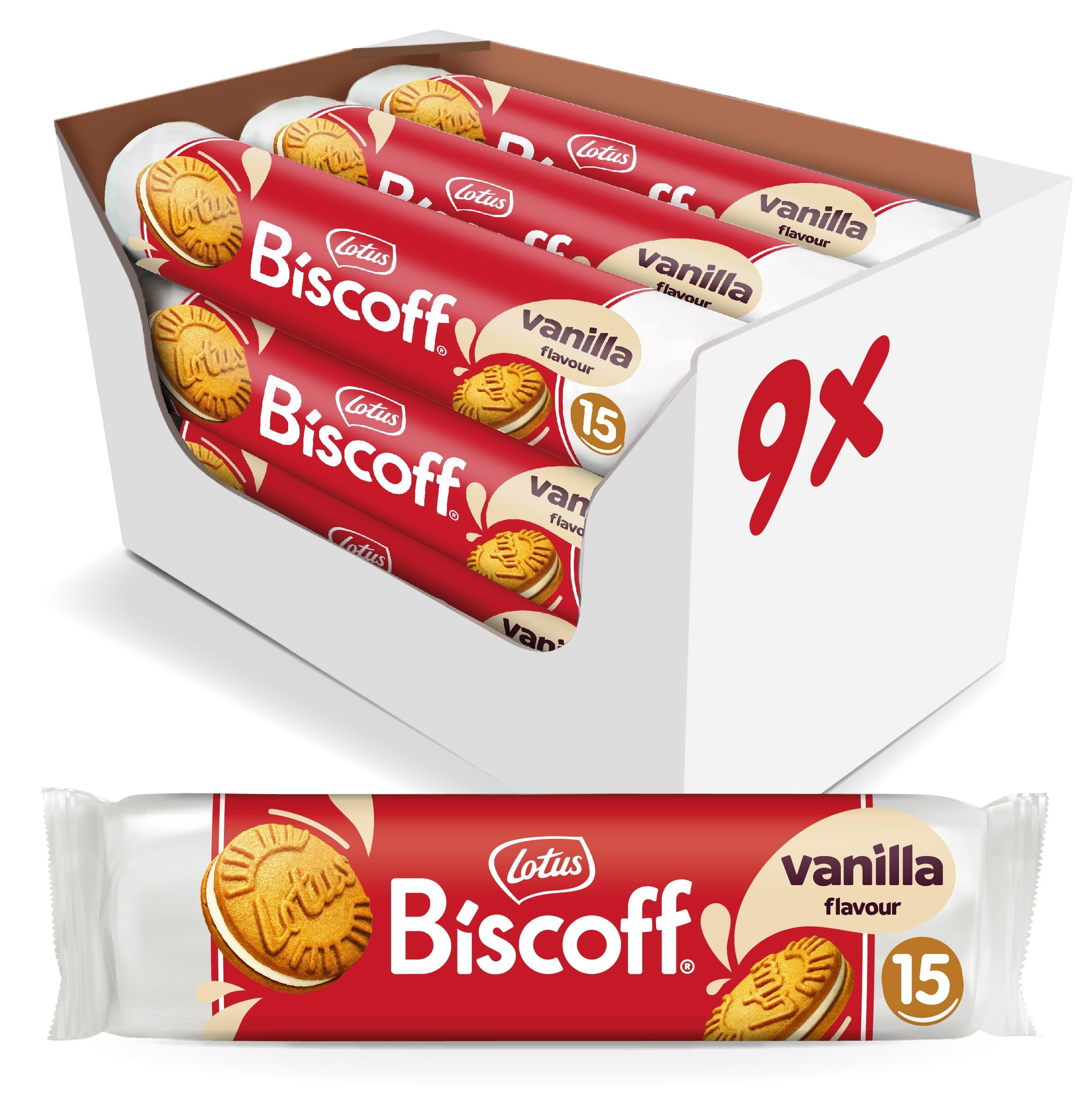Biscoff Sandwich Biscuits with Vanilla Cream Filling - 9 Rolls x 15 Biscuits (1.35kg)