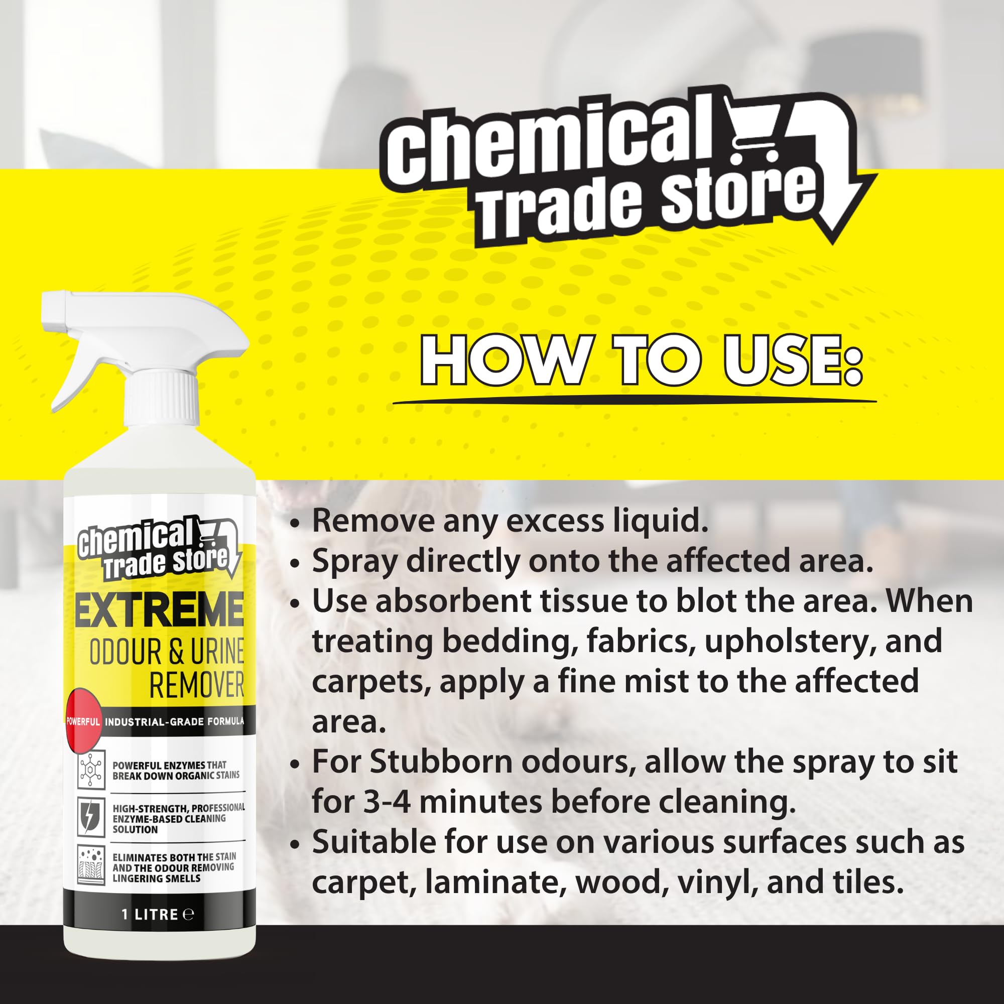 Chemical Trade Store Extreme Odour & Urine Remover - 1L Liquid Enzyme Cleaner 3
