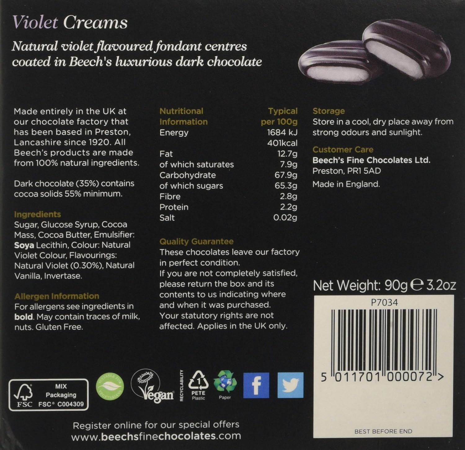 Beech's Violet Creams 90 g – Veilchenfondants mit dunkler Schokoladenüberzug 4