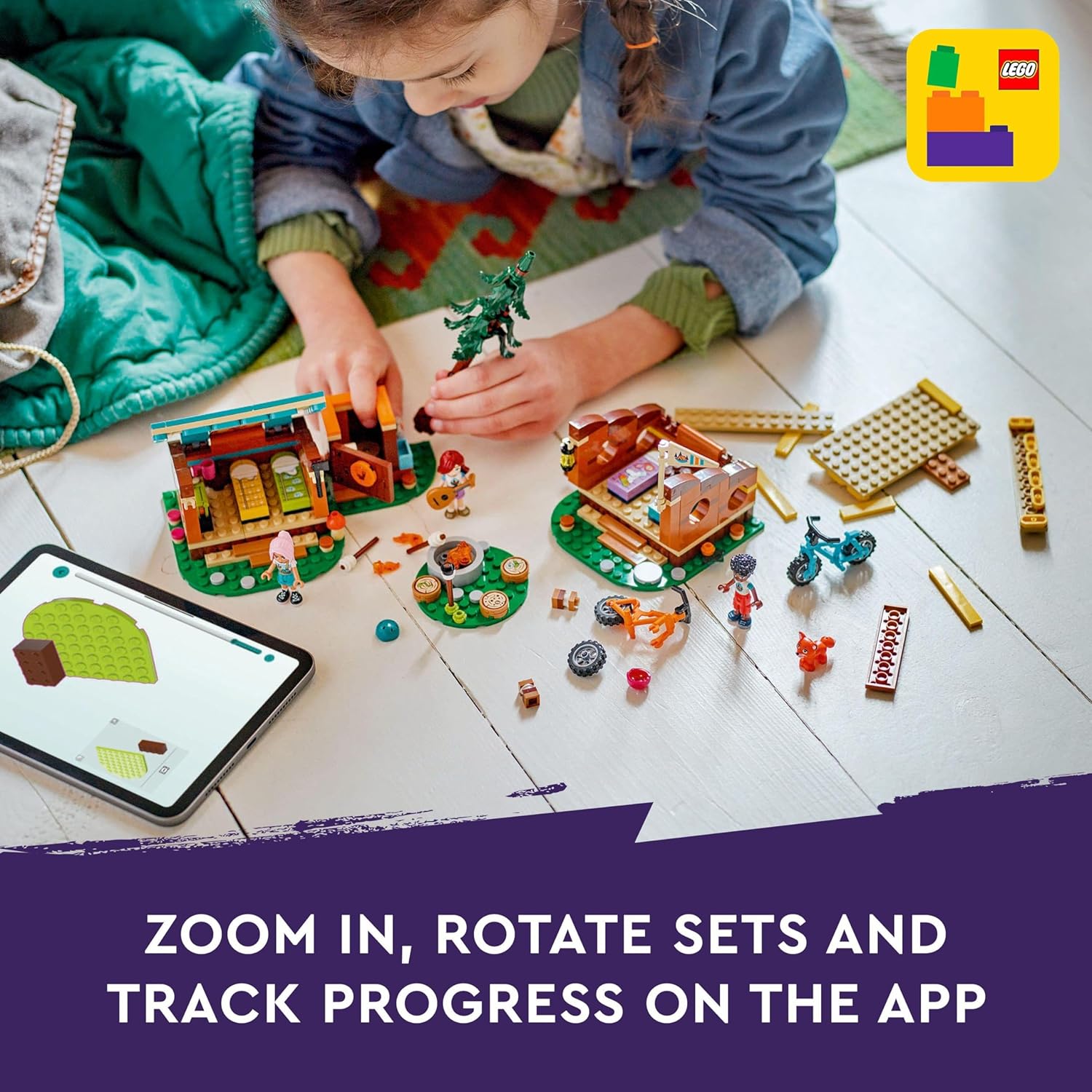 LEGO Friends Adventure Camp Cosy Cabins - Camping Playset with Mini-Dolls & Bikes for Ages 7+ 9