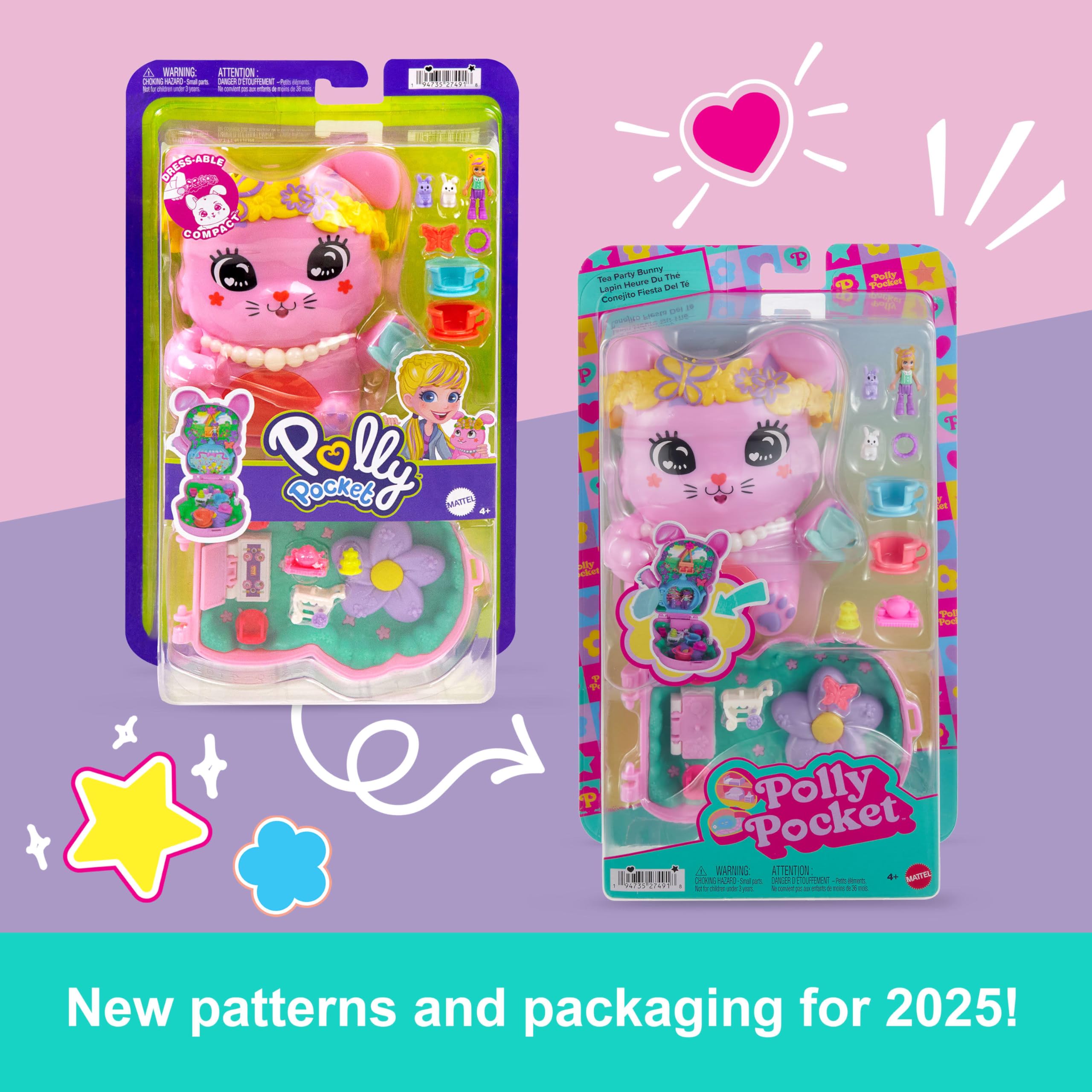 Polly Pocket Tea Party Bunny Compact Playset - Doll with 10 Accessories & 2 Pet Bunnies, Ages 4+ 7