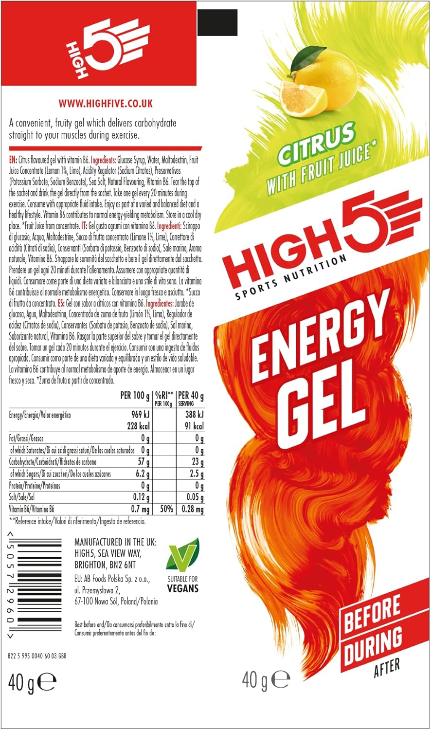 HIGH5 Energy Gel Citrus - Natural Fruit Juice Energy Gel for Endurance Sports (20 x 38g) 8