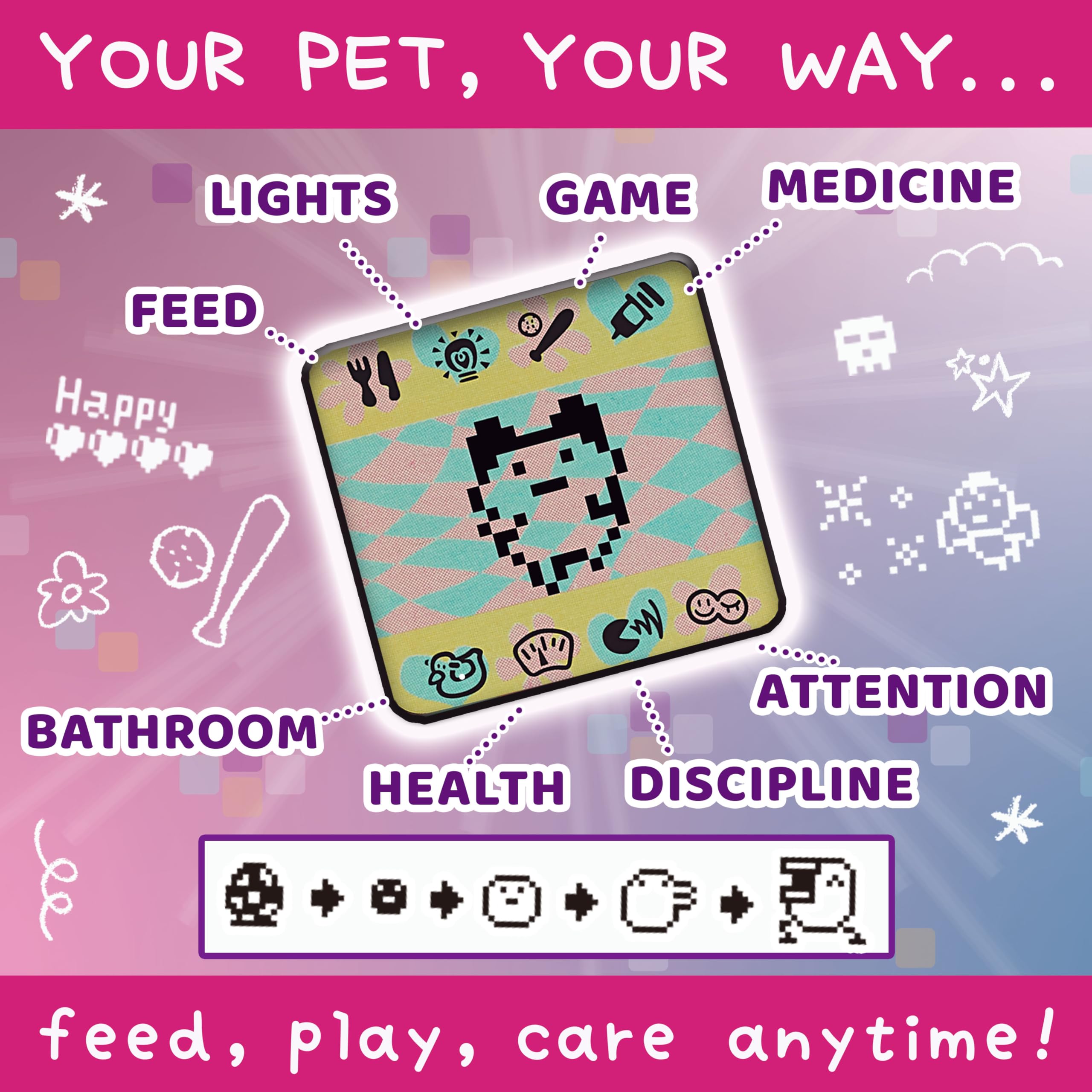 Bandai Tamagotchi Original Rainbow Shell - Electronic Virtual Pet Toy for Kids 8+ 11