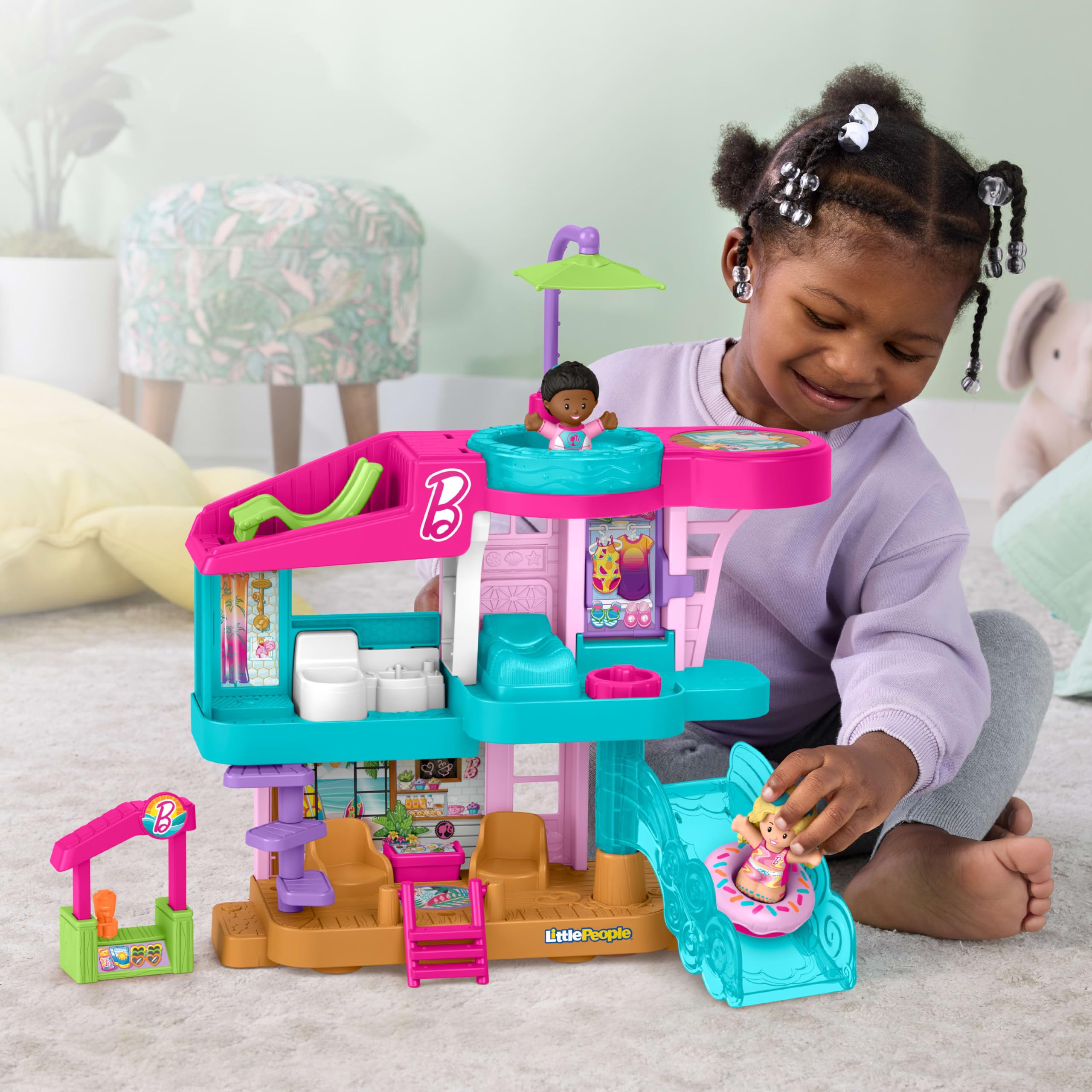 Fisher-Price Little People Barbie Beach House Playset - 3-Floor Interactive Doll House with Figures & Accessories for Toddlers 18M+ 5